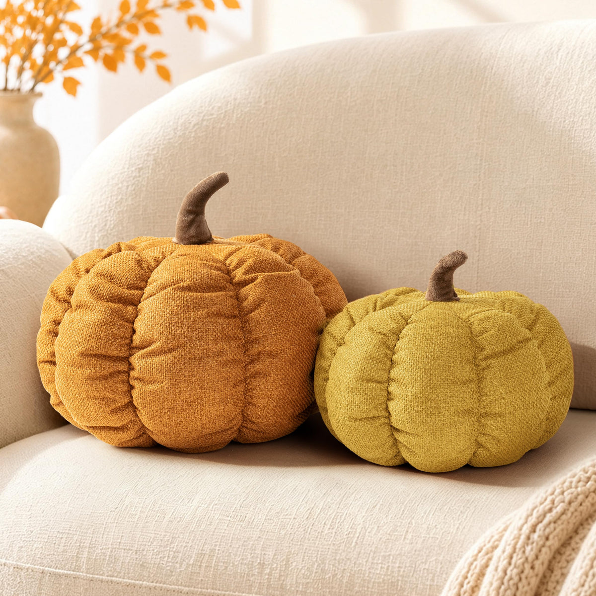 AELS Pumpkin Throw Pillow, 14" Burnt Orange Textured Fall Decorative Pillow