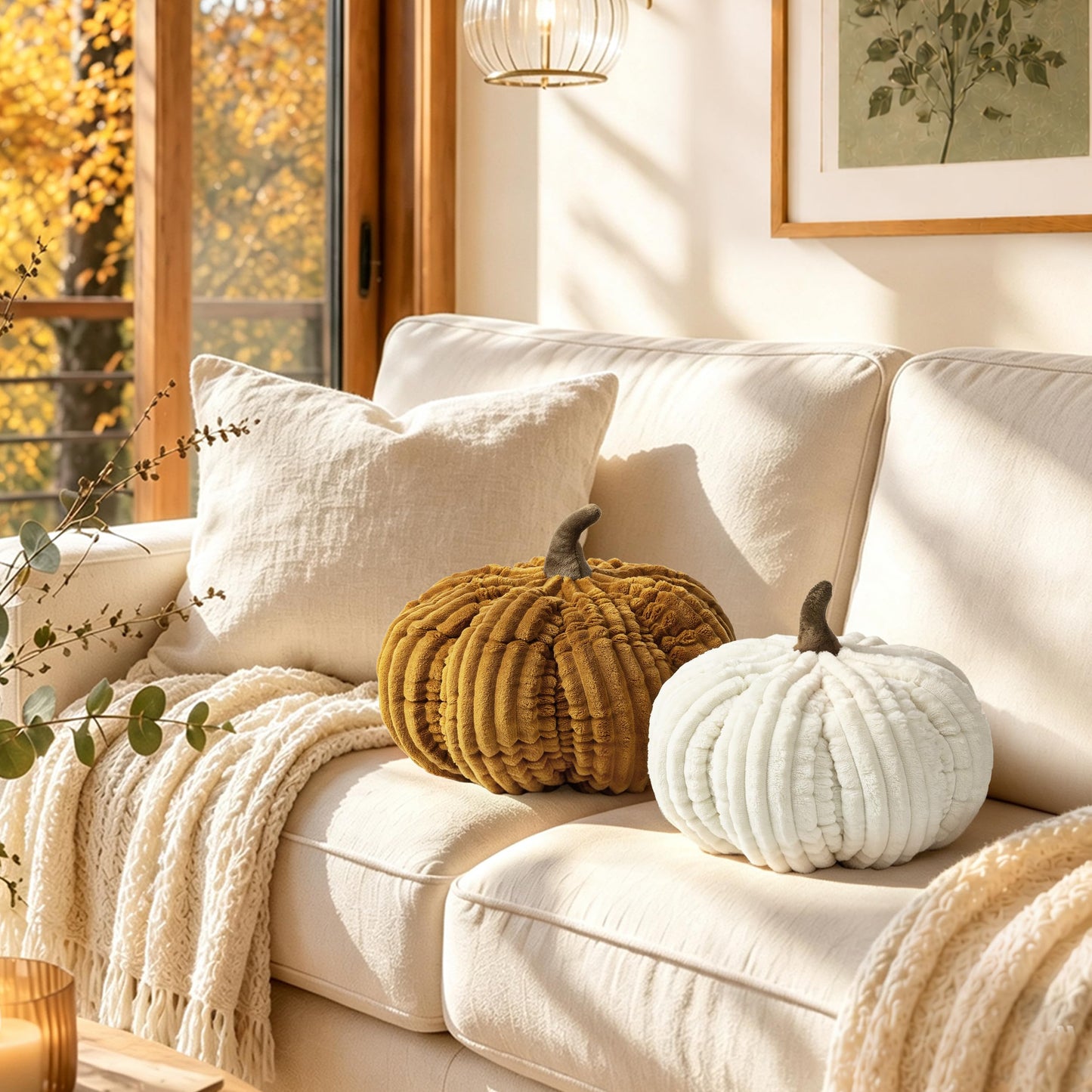 AELS Pumpkin Throw Pillow, 14" Burnt Orange Textured Fall Decorative Pillow | for Couch Sofa Bed Living Room Home Decor, Farmhouse 3D Fall Halloween Thanksgiving Decorative Accent Pillows