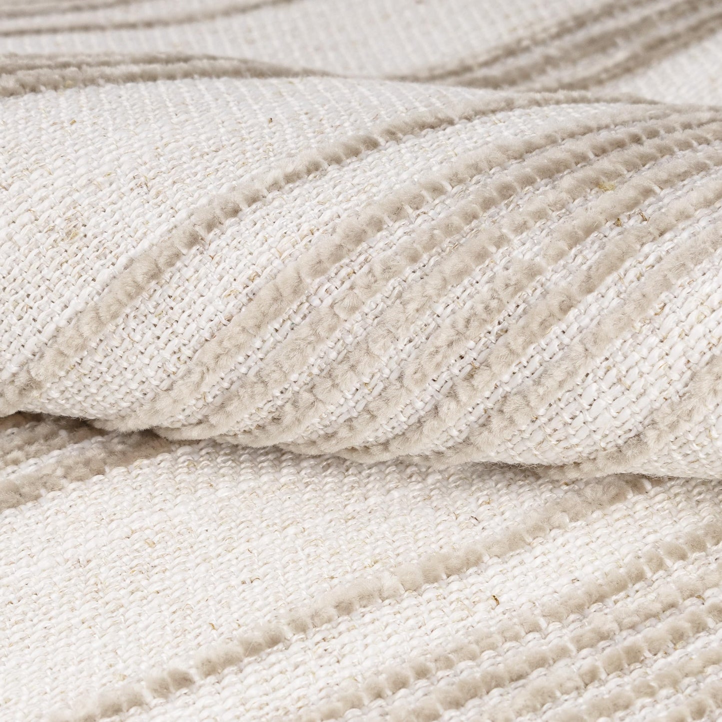 AELS 12x20 Decorative Farmhouse Linen Lumbar Pillow Covers, Beige with Olive Green Chenille Striped Pillow Case, Set of 2, Boho Textured Cushion Cover for Sofa Couch Living Room (Cover ONLY)