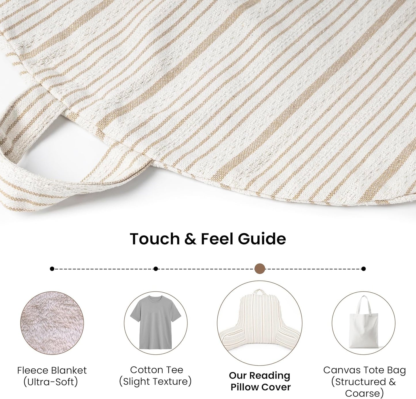 AELS Reading Pillow Replacement Cover (No Insert) with Arms and Pockets, 18" Beige with Light Brown Stripes Textured Backrest Pillow Cover Fits Standard Size Pillows (Cover ONLY)