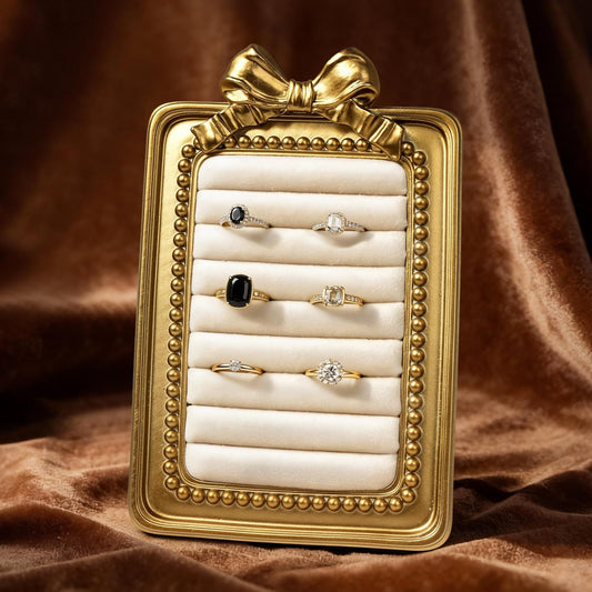 AELS Vintage Coquette Gold Ring Display Frame, 5.7″x8.6″ Bow Jewelry Organizer with Velvet Ring Slots, Decorative Jewelry Holder for Rings & Stud Earrings, Gift Ideas