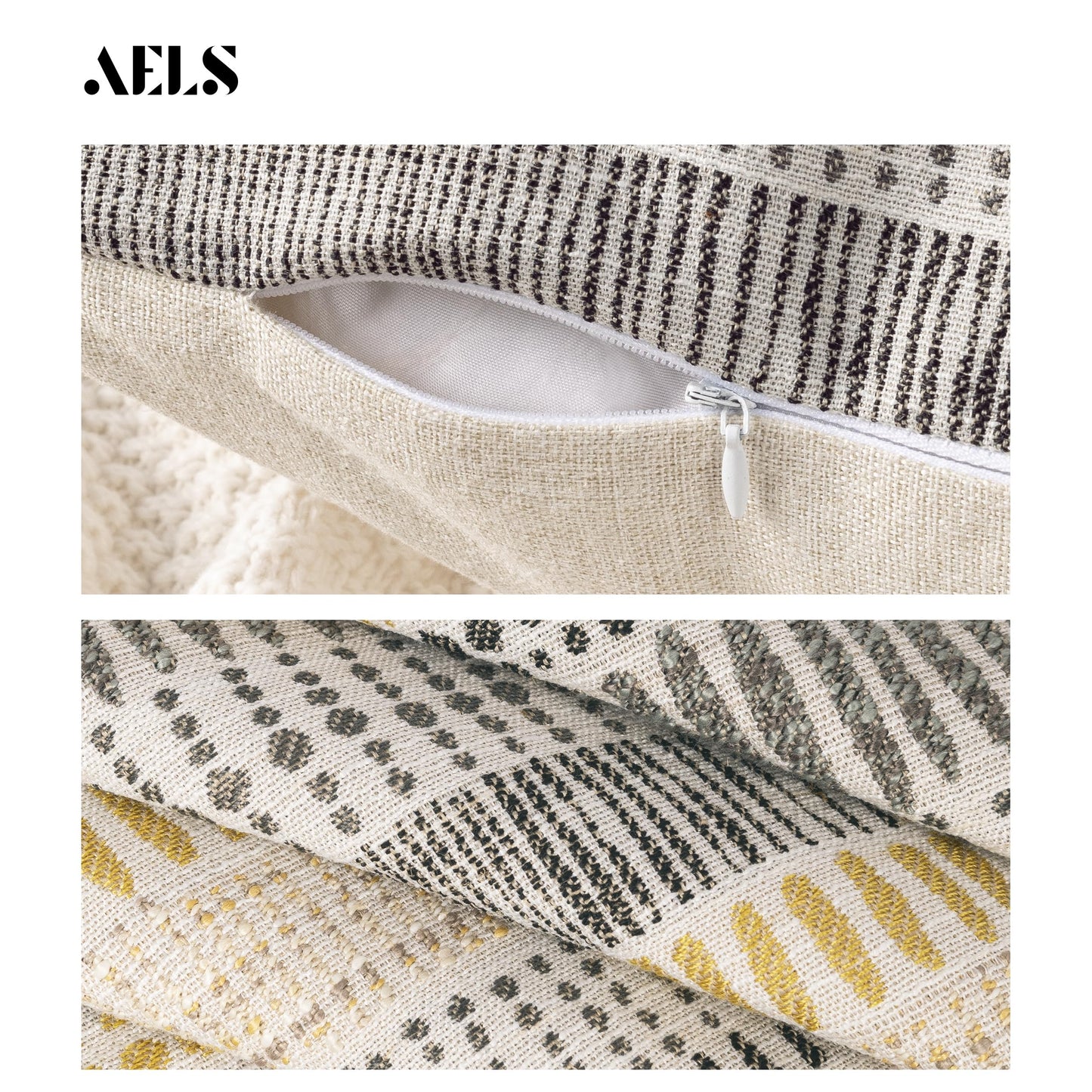 AELS Boho Decorative Striped Lumbar Pillow Covers 12x20, Modern Mid Century Lumbar Support Pillow Cover, Farmhouse Rustic Woven Cushion Case for Bed Couch Sofa, Mustard Yellow Gray
