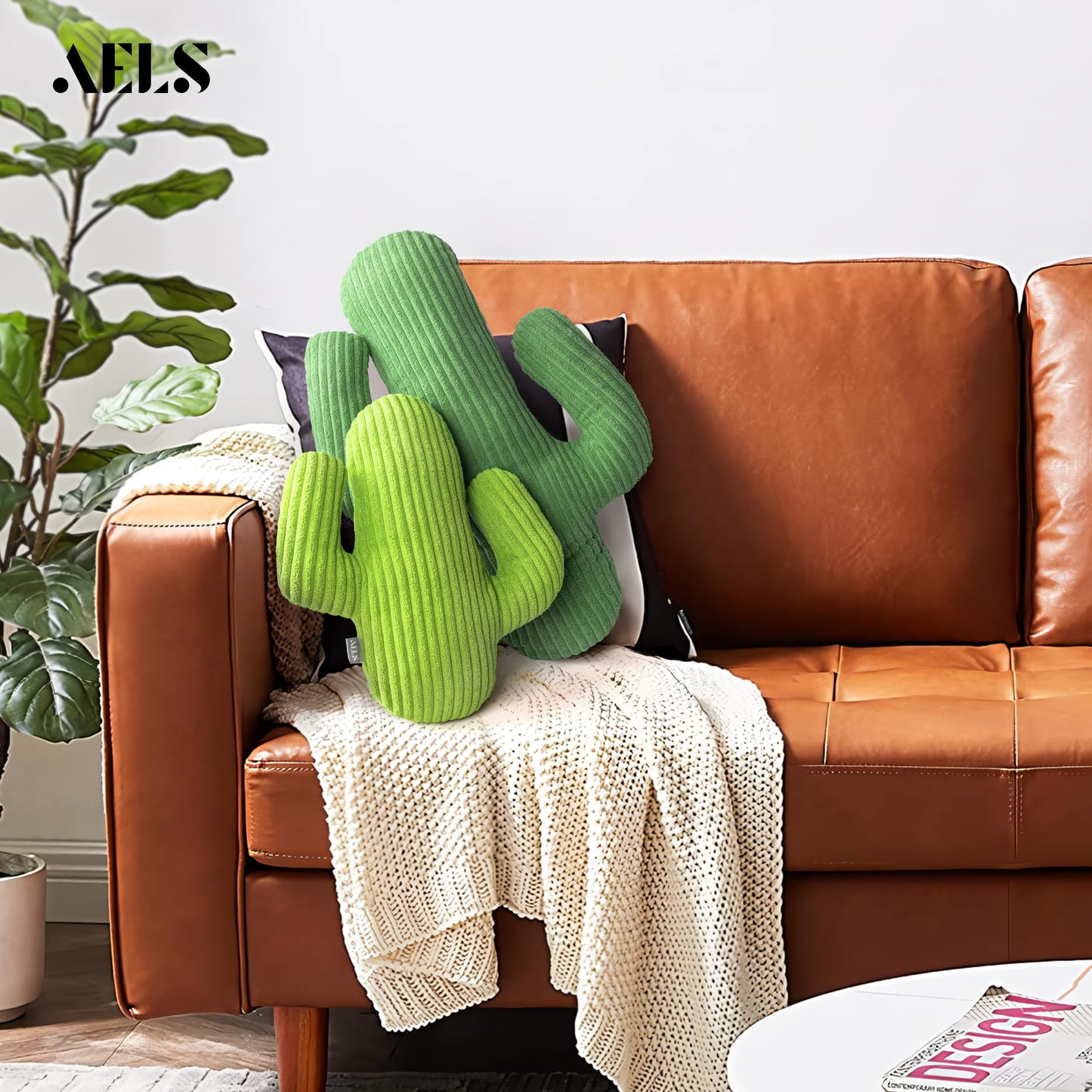 AELS Set of 2 Cactus Decorative Throw Pillows, 22"& 14" Cactus Plush Pillow Set, 3D Office Nap Pillow, Cute Succulent Throw Pillow for Nursery Bedroom Room Decor, Blue Green & Sage Green