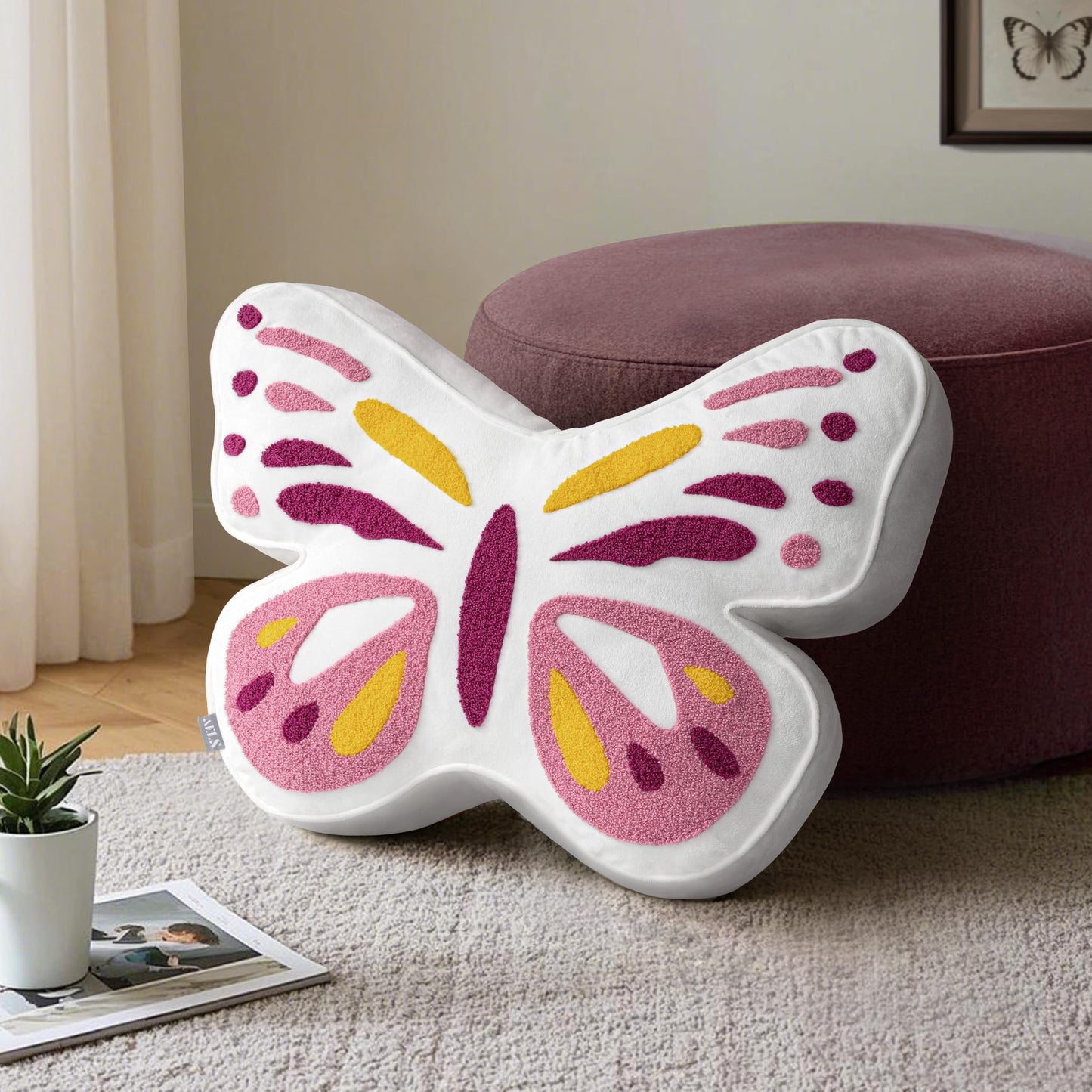 AELS Butterfly Pillow, Tufted Decorative Throw Pillows, 19.6" x 15.7", Soft Plush Stuffed Animal, Cute Pillow for Living Room, Bedroom, Sage Green