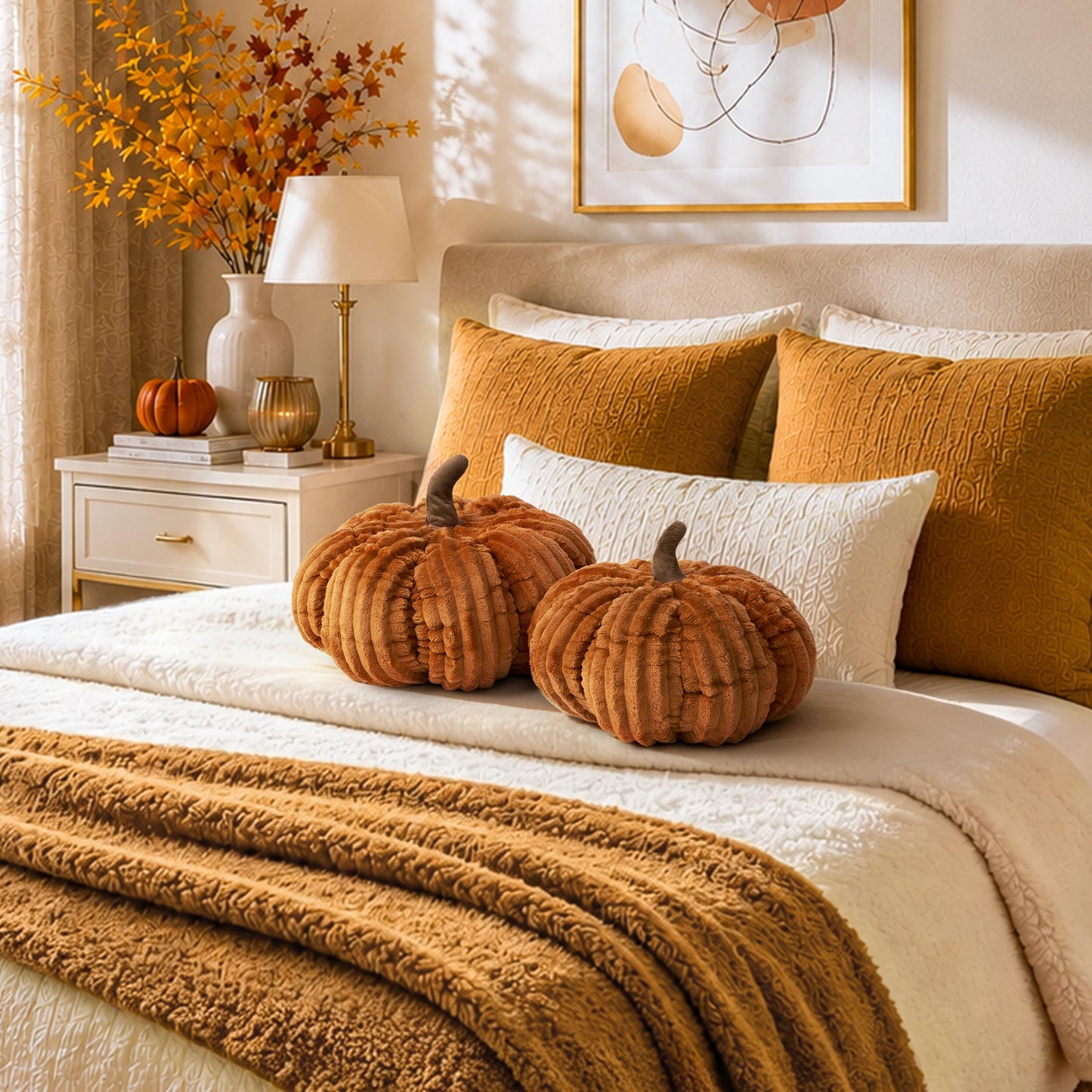 AELS Pumpkin Throw Pillow, 14" Burnt Orange Textured Fall Decorative Pillow | for Couch Sofa Bed Living Room Home Decor, Farmhouse 3D Fall Halloween Thanksgiving Decorative Accent Pillows