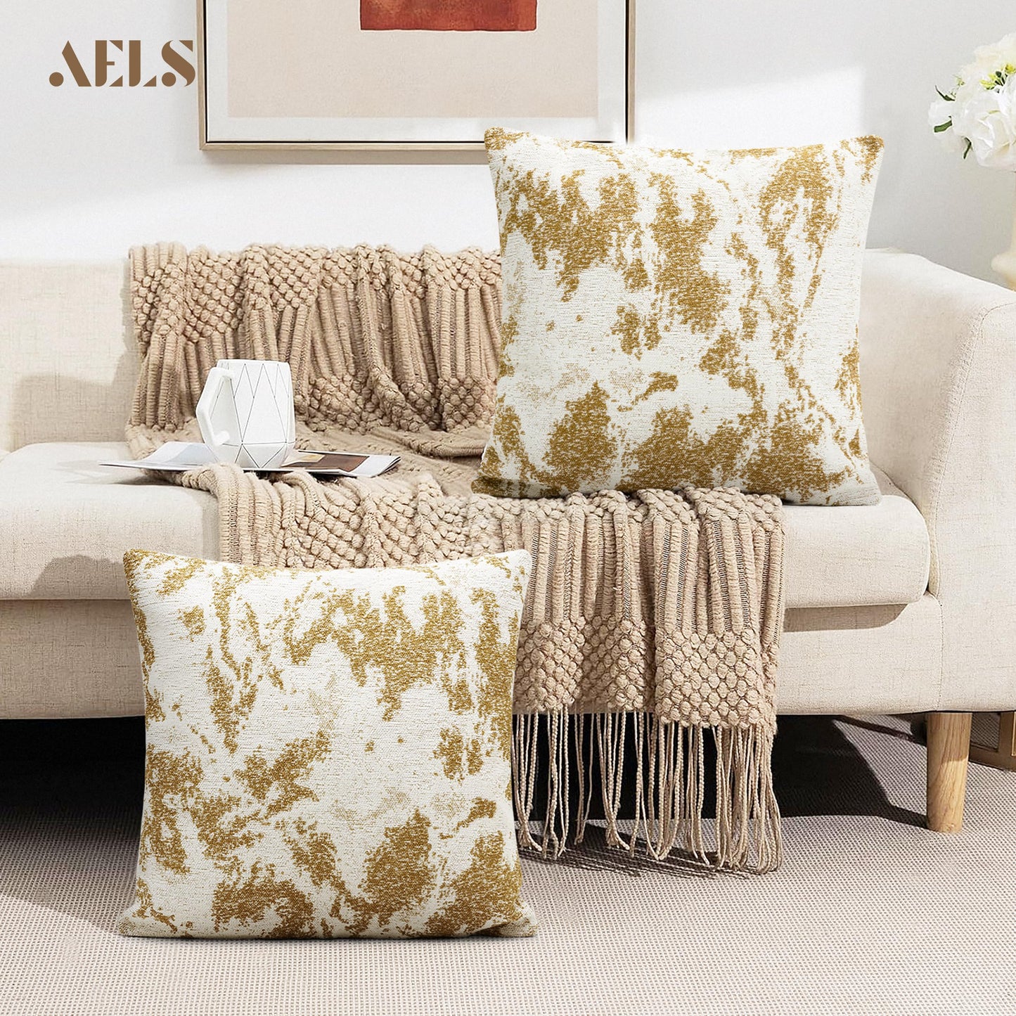 AELS Decorative Throw Pillow Covers 18x18, Set of 2, Abstract Jacquard Textured Pillow Case, Modern Cushion Case for Bed Couch Sofa, Ombre Gray (Covers Only)
