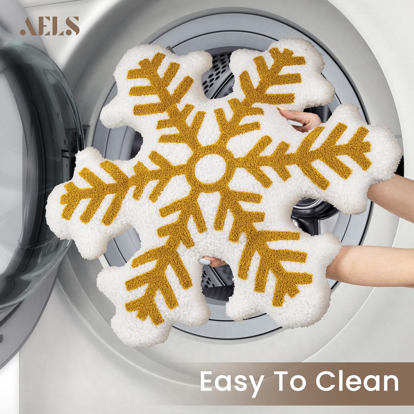 AELS 21.6 Inches 3D Snowflake Christmas Decorative Throw Pillow, Cute Winter Faux Fur Plush Throw Pillow, Living Room Bedroom Nursery Decor, White Christmas Decoration, Snow White