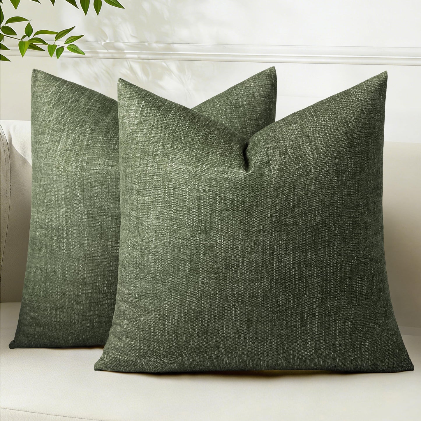 AELS Decorative Throw Pillow Covers 16x16, Set of 2, Soft Textured Look Printed Pillow Case, Modern Farmhouse Cushion Case for Bed Couch Sofa, Light Olive Green (Covers Only)