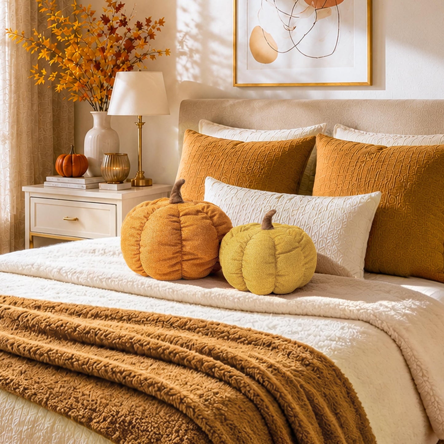 AELS Pumpkin Throw Pillow, 14" Burnt Orange Textured Fall Decorative Pillow | for Couch Sofa Bed Living Room Home Decor, Farmhouse 3D Fall Halloween Thanksgiving Decorative Accent Pillows