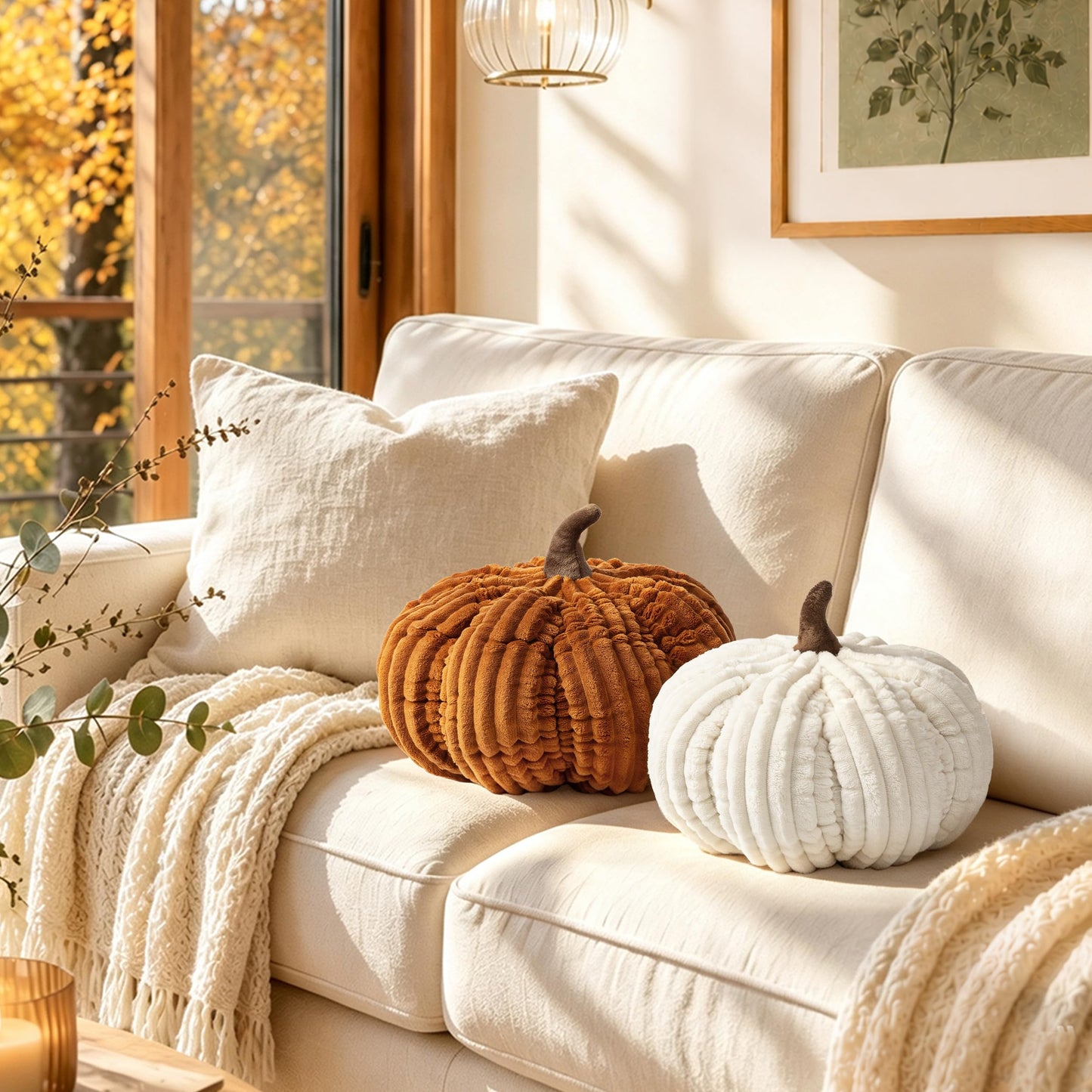 AELS Pumpkin Throw Pillow, 14" Burnt Orange Textured Fall Decorative Pillow | for Couch Sofa Bed Living Room Home Decor, Farmhouse 3D Fall Halloween Thanksgiving Decorative Accent Pillows
