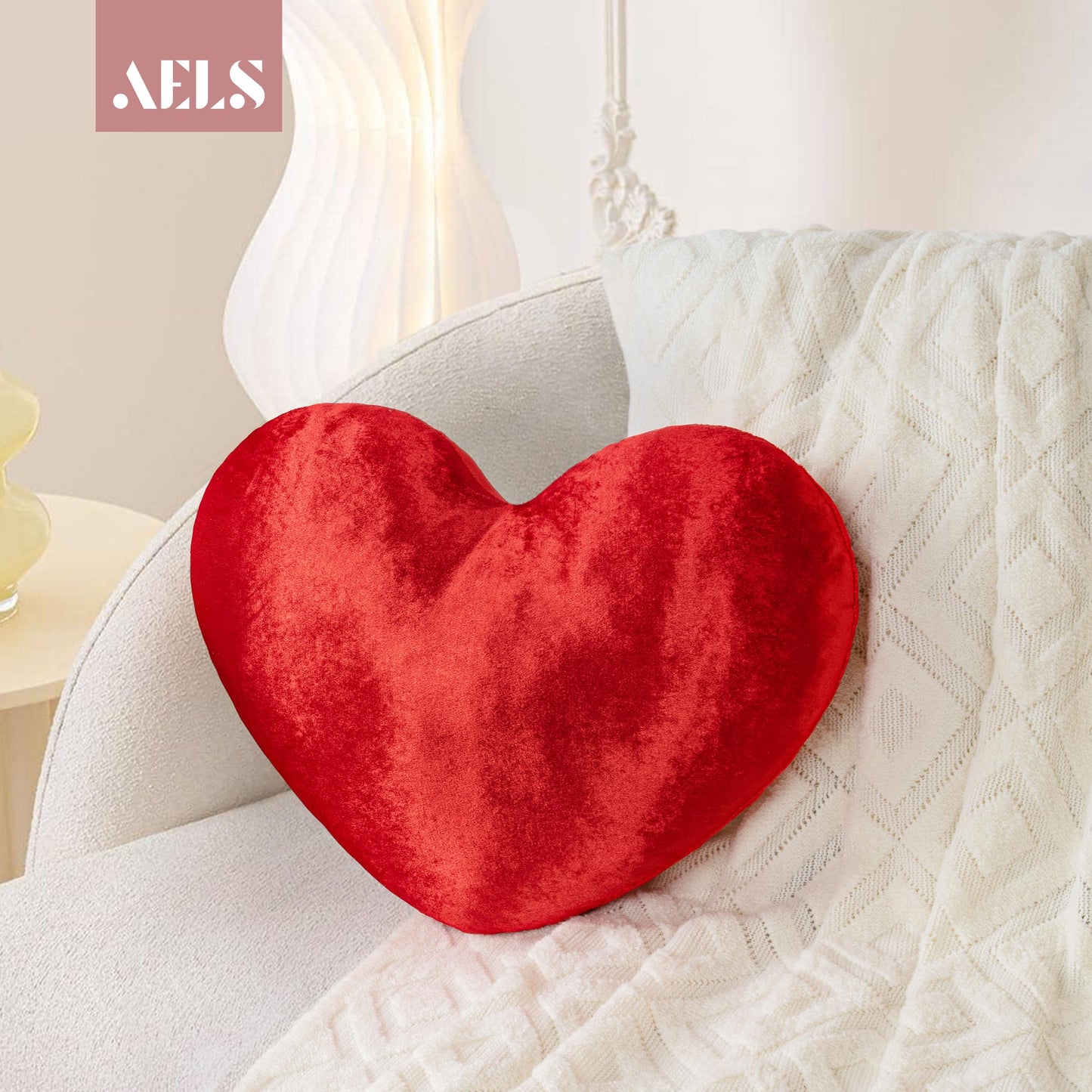 AELS Heart Shaped Pillow, 20 Inches Heart Decorative Throw Pillows, Faux Fur Love Cute Pillows, Valentines Day Decorations, Wedding Decor, Living Room Bedroom Nursery Decor, White
