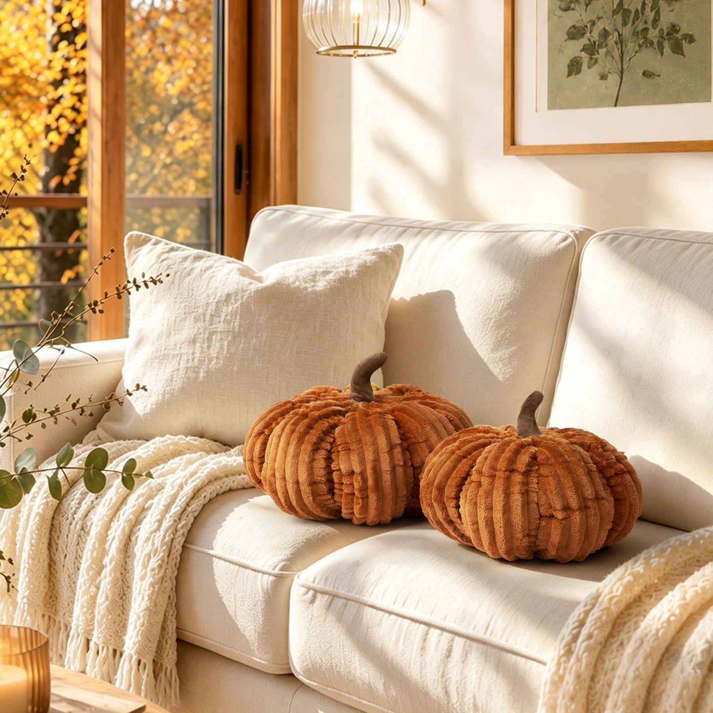 AELS Pumpkin Throw Pillow, 14" Burnt Orange Textured Fall Decorative Pillow | for Couch Sofa Bed Living Room Home Decor, Farmhouse 3D Fall Halloween Thanksgiving Decorative Accent Pillows