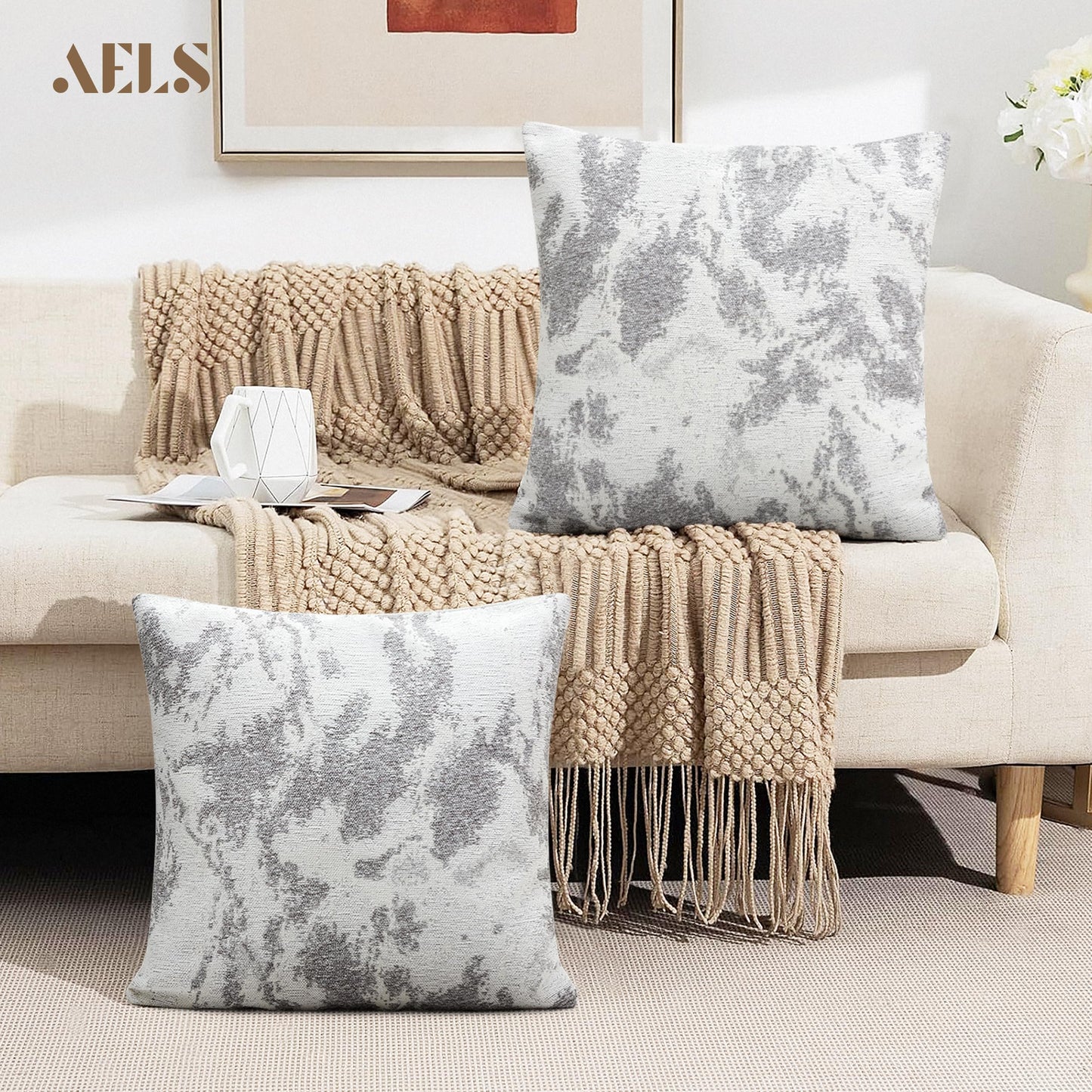 AELS Decorative Throw Pillow Covers 18x18, Set of 2, Abstract Jacquard Textured Pillow Case, Modern Cushion Case for Bed Couch Sofa, Ombre Gray (Covers Only)