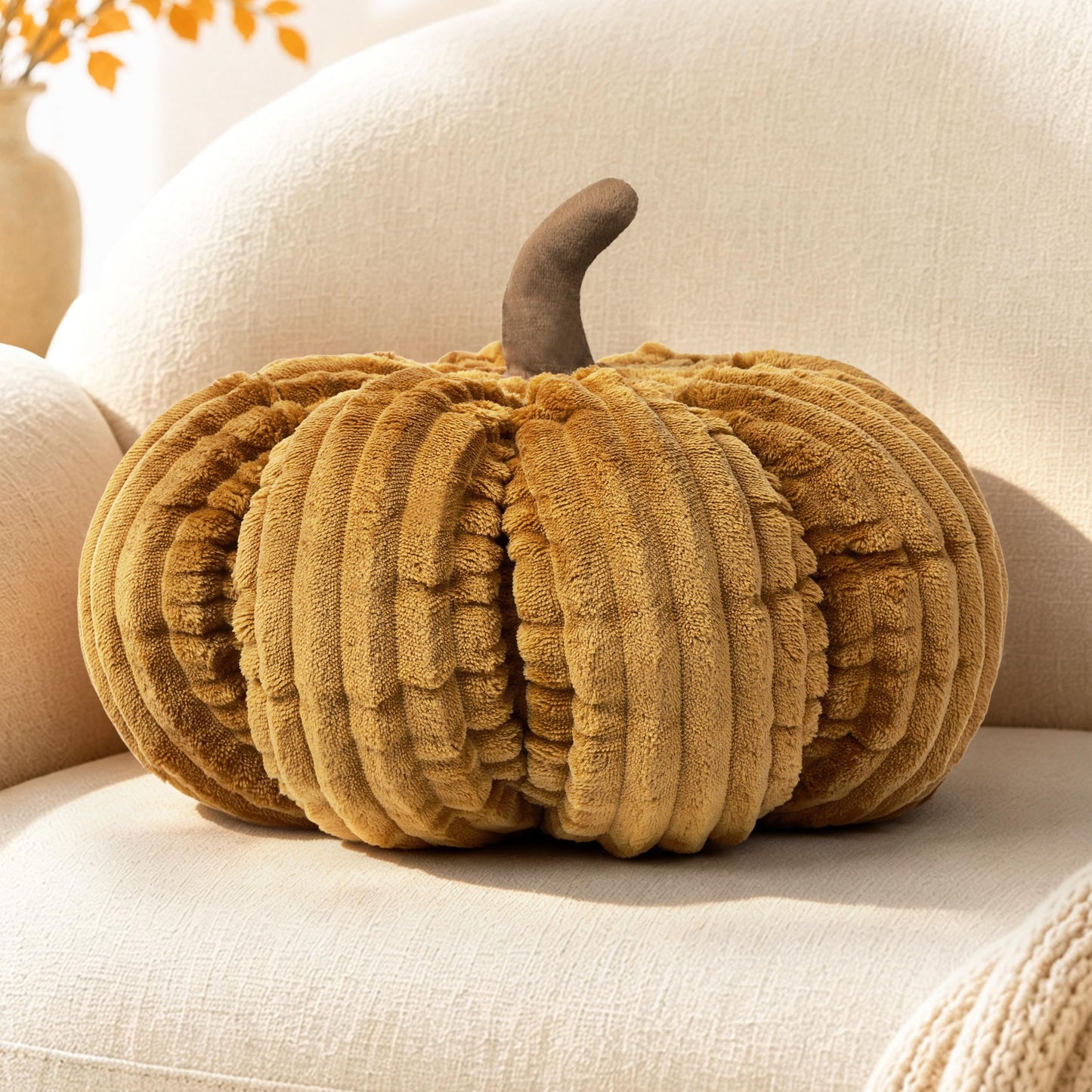 AELS Pumpkin Throw Pillow, 14" Burnt Orange Textured Fall Decorative Pillow | for Couch Sofa Bed Living Room Home Decor, Farmhouse 3D Fall Halloween Thanksgiving Decorative Accent Pillows