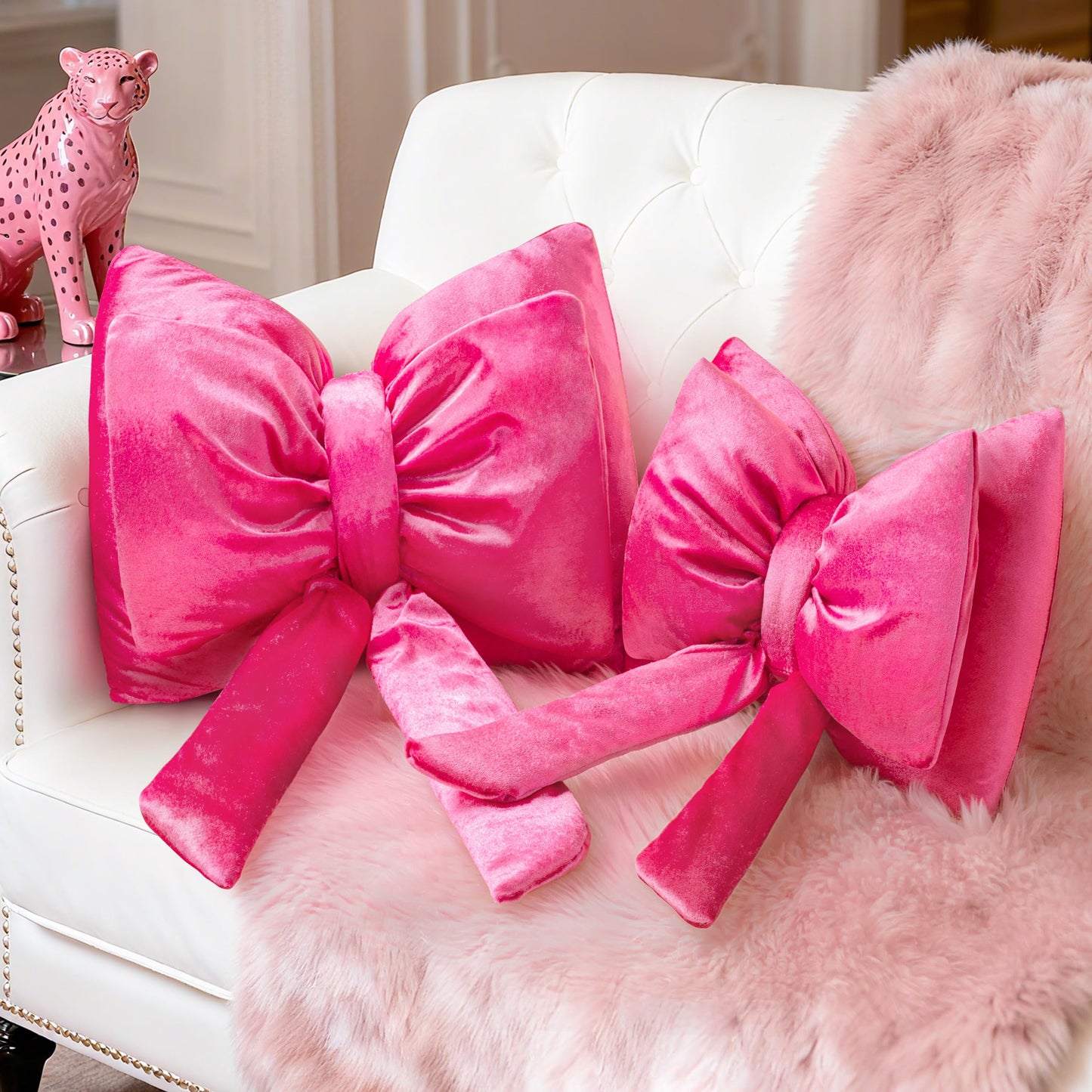 AELS Bow Pillow Decorative Throw Pillow, Shining Velvet Cute Pillow, 15.3"" & 13.7"" for Valentine's Day, Wedding, Christmas, Living Room, Bedroom, Nursery Decor, Red