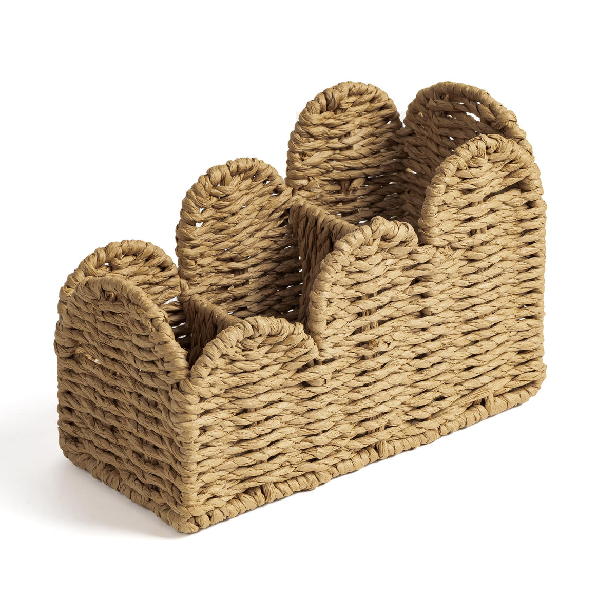AELS Woven Natural Fibre Magazine Holder, Scalloped Edge Floor Magazine Rack, Hand-woven Organizer, Boho Modern Farmhouse Book Basket, File Newspaper Mail Holder for Office