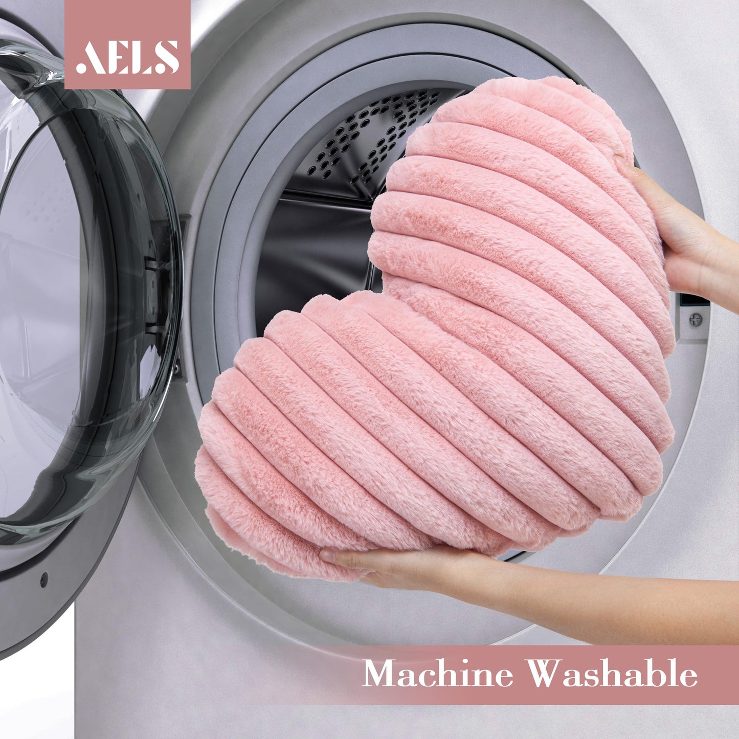 AELS Heart Shaped Pillow, 20 Inches Heart Decorative Throw Pillows, Faux Fur Love Cute Pillows, Valentines Day Decorations, Wedding Decor, Living Room Bedroom Nursery Decor, White