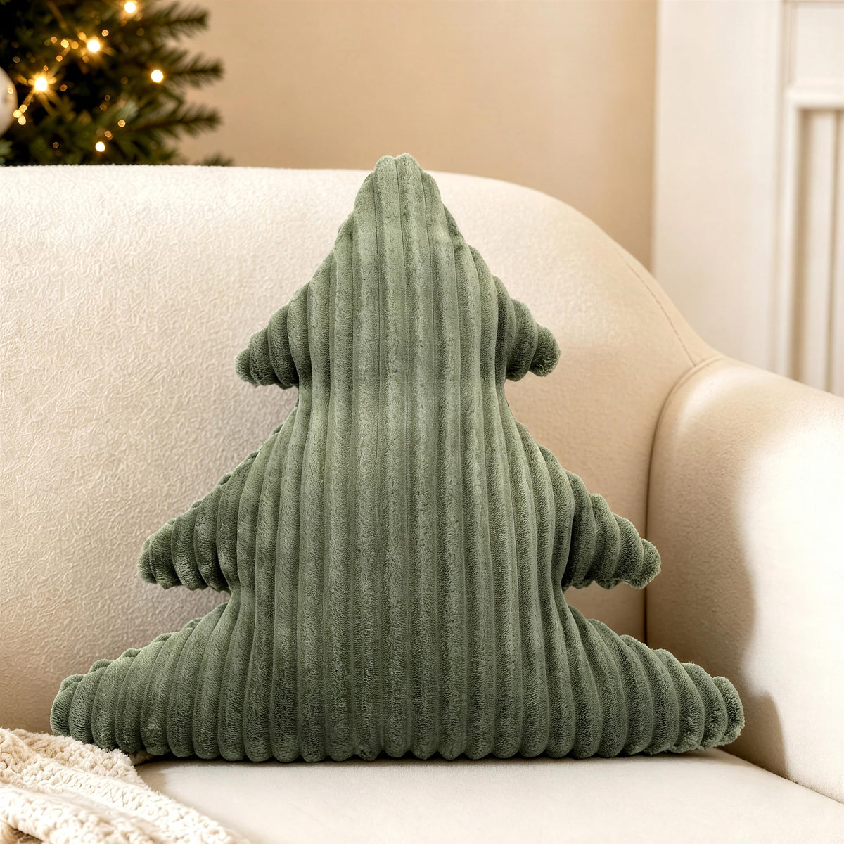 AELS Faux Fur Christmas Tree Decorative Pillow Set of 3, Forest Green Series