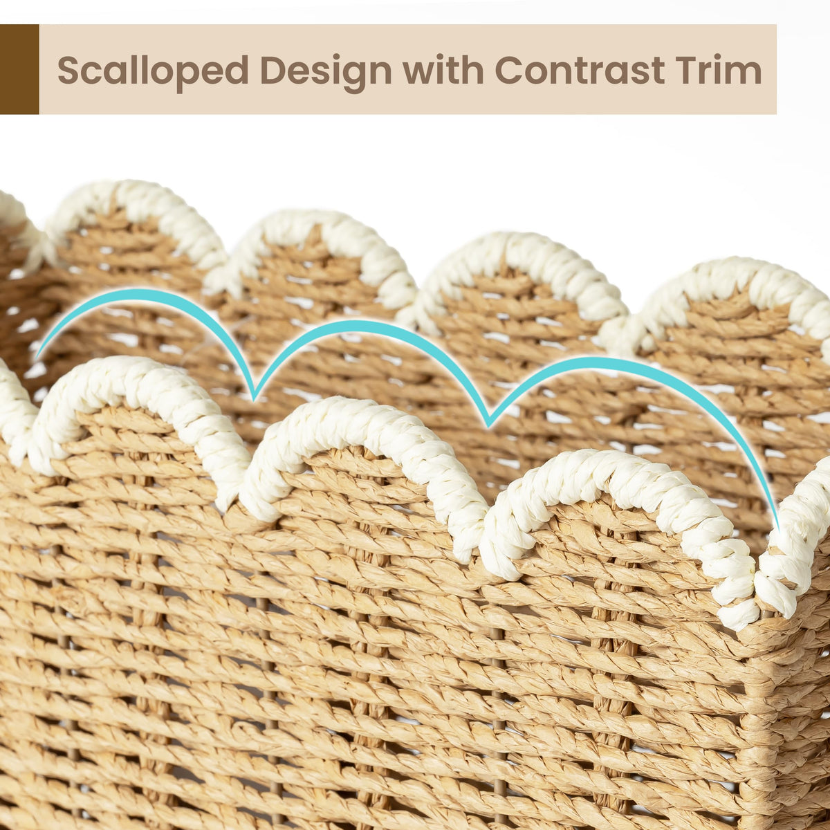 AELS Woven Natural Fibre Magazine Holder, Scalloped Edge Floor Magazine Rack, Hand-woven Organizer, Boho Modern Farmhouse Book Basket, File Newspaper Mail Holder for Office