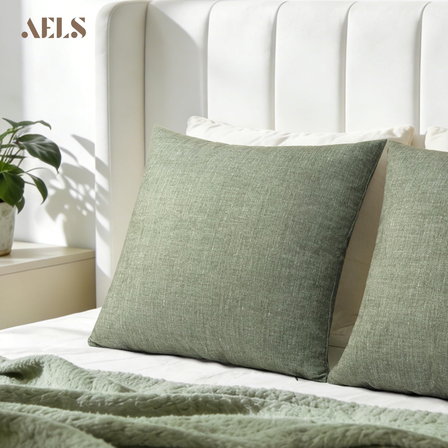 AELS Decorative Throw Pillow Covers 16x16, Set of 2, Soft Textured Look Printed Pillow Case, Modern Farmhouse Cushion Case for Bed Couch Sofa, Light Olive Green (Covers Only)