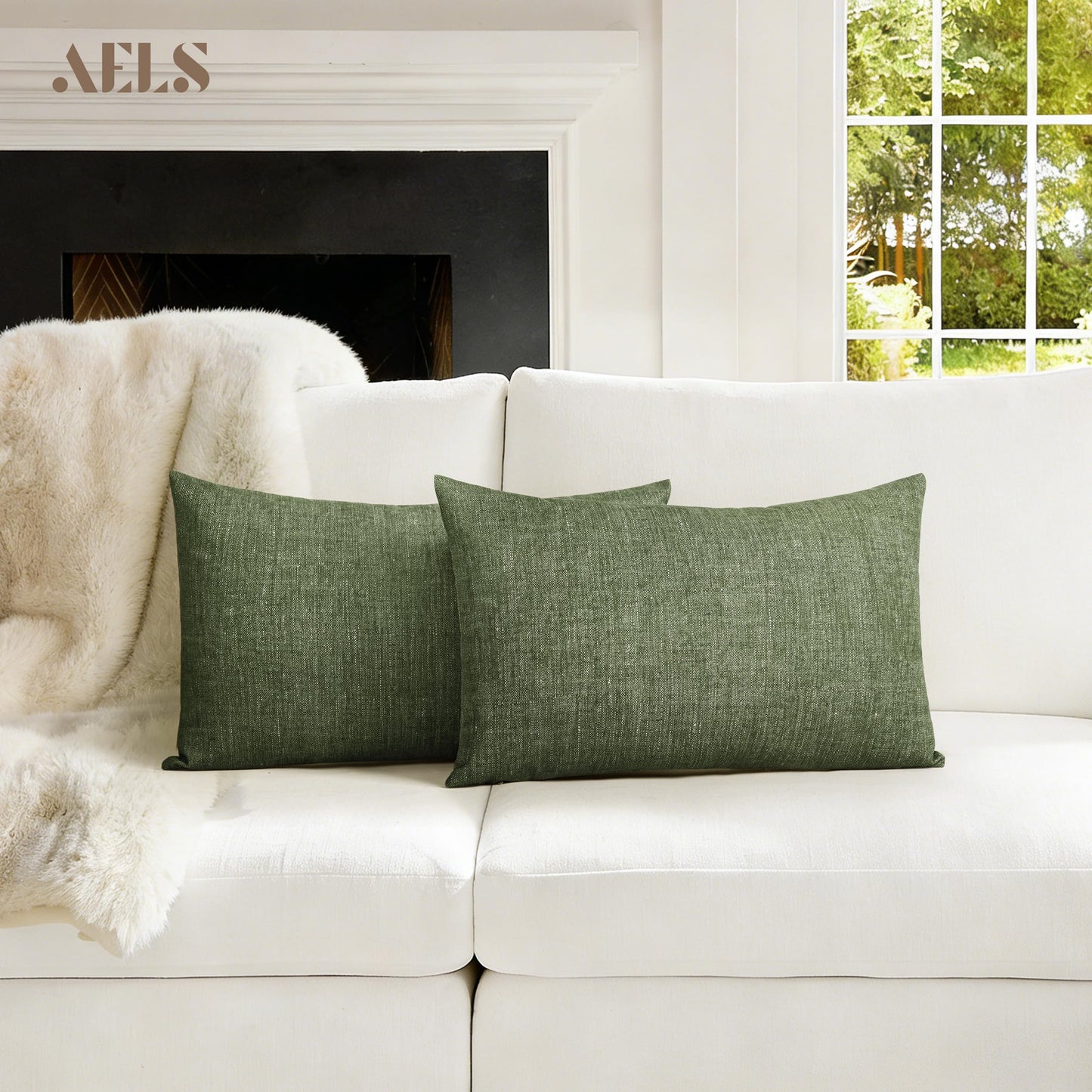 AELS Decorative Throw Pillow Covers 16x16, Set of 2, Soft Textured Look Printed Pillow Case, Modern Farmhouse Cushion Case for Bed Couch Sofa, Light Olive Green (Covers Only)