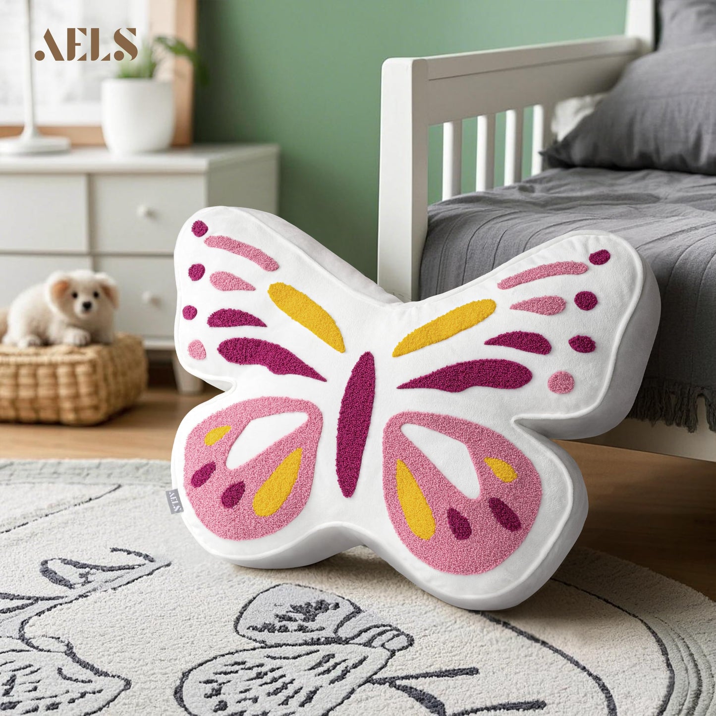 AELS Butterfly Pillow, Tufted Decorative Throw Pillows, 19.6" x 15.7", Soft Plush Stuffed Animal, Cute Pillow for Living Room, Bedroom, Sage Green