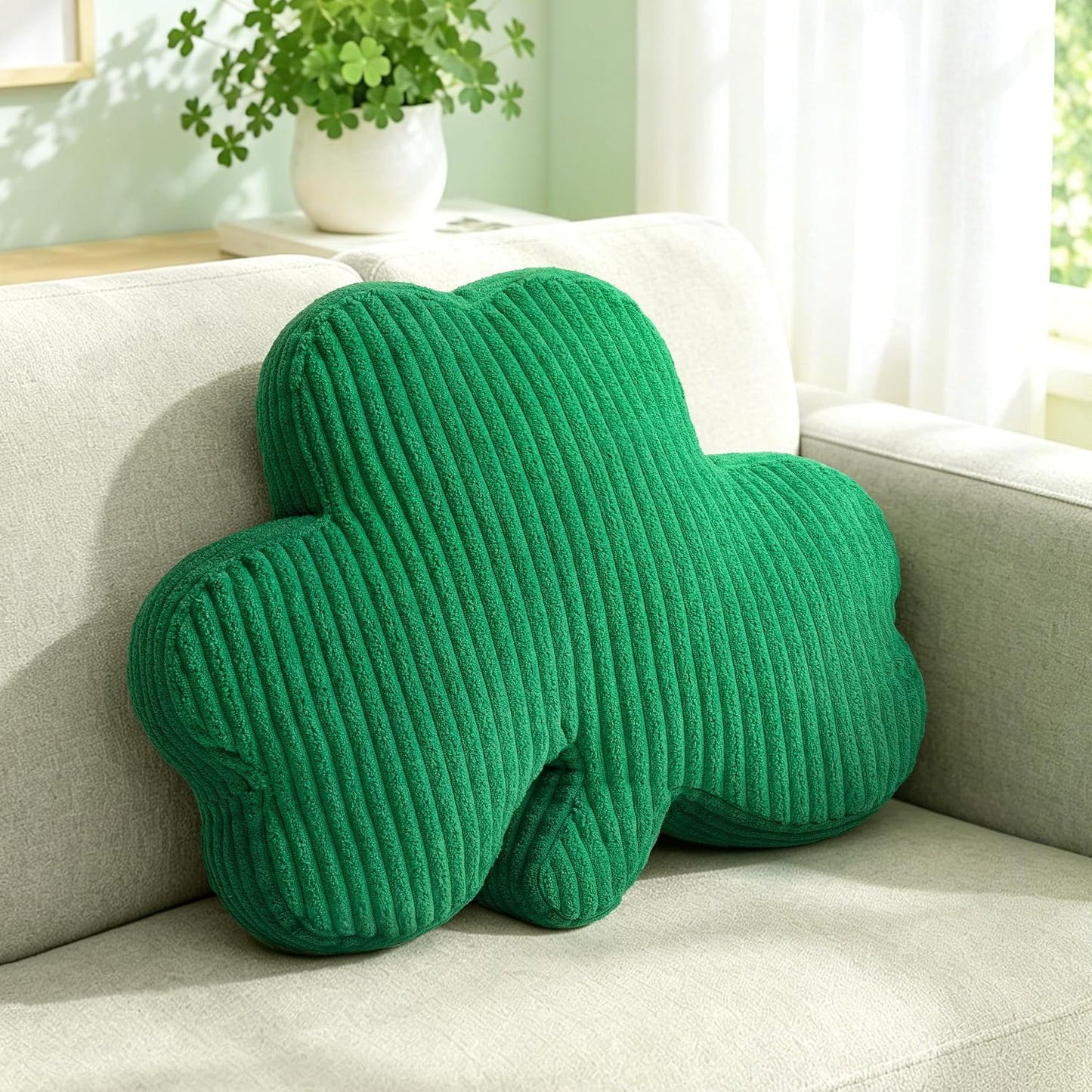 AELS Shamrock Pillow, St. Patrick's Day Decorative Throw Pillow, 15.7" Corduroy Striped Cute Cushion for Living Room & Bedroom, Perfect for Holiday Home Decor, Irish Green