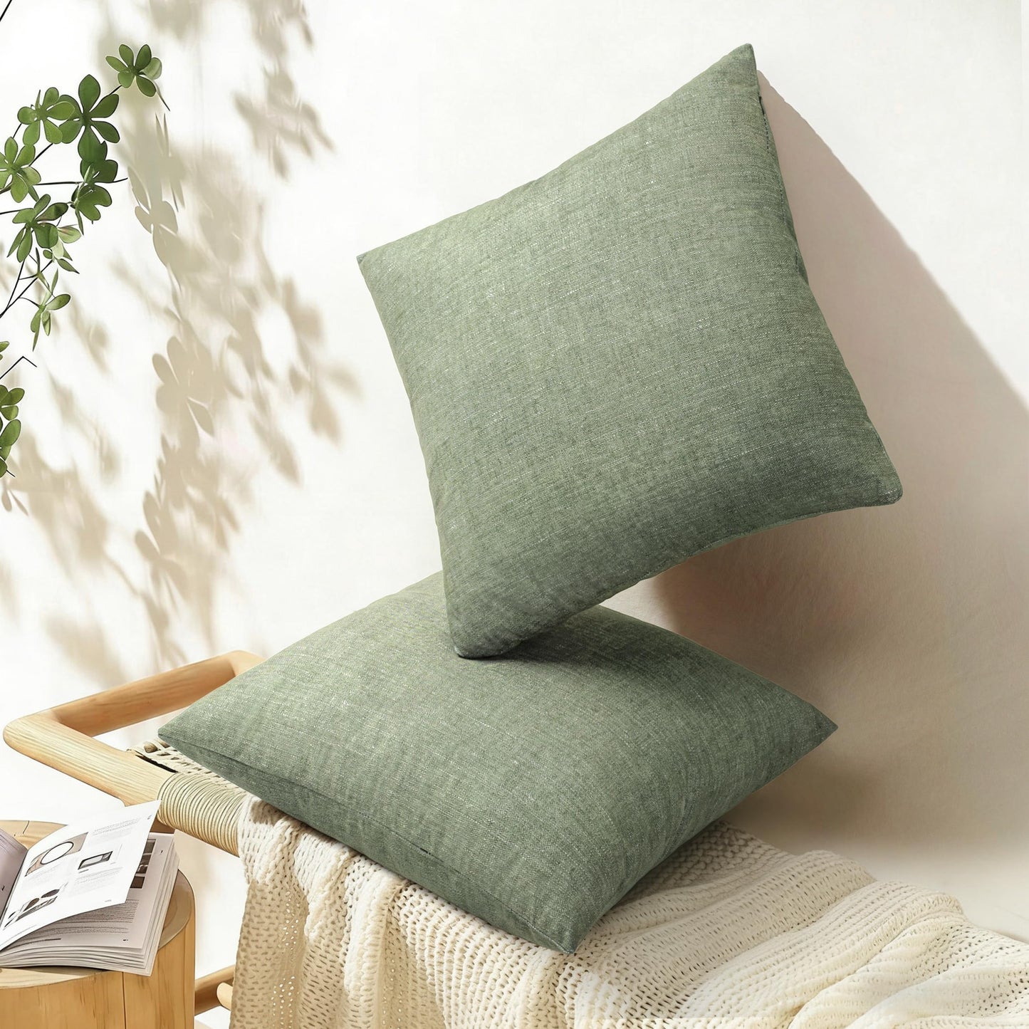AELS Decorative Throw Pillow Covers 16x16, Set of 2, Soft Textured Look Printed Pillow Case, Modern Farmhouse Cushion Case for Bed Couch Sofa, Light Olive Green (Covers Only)