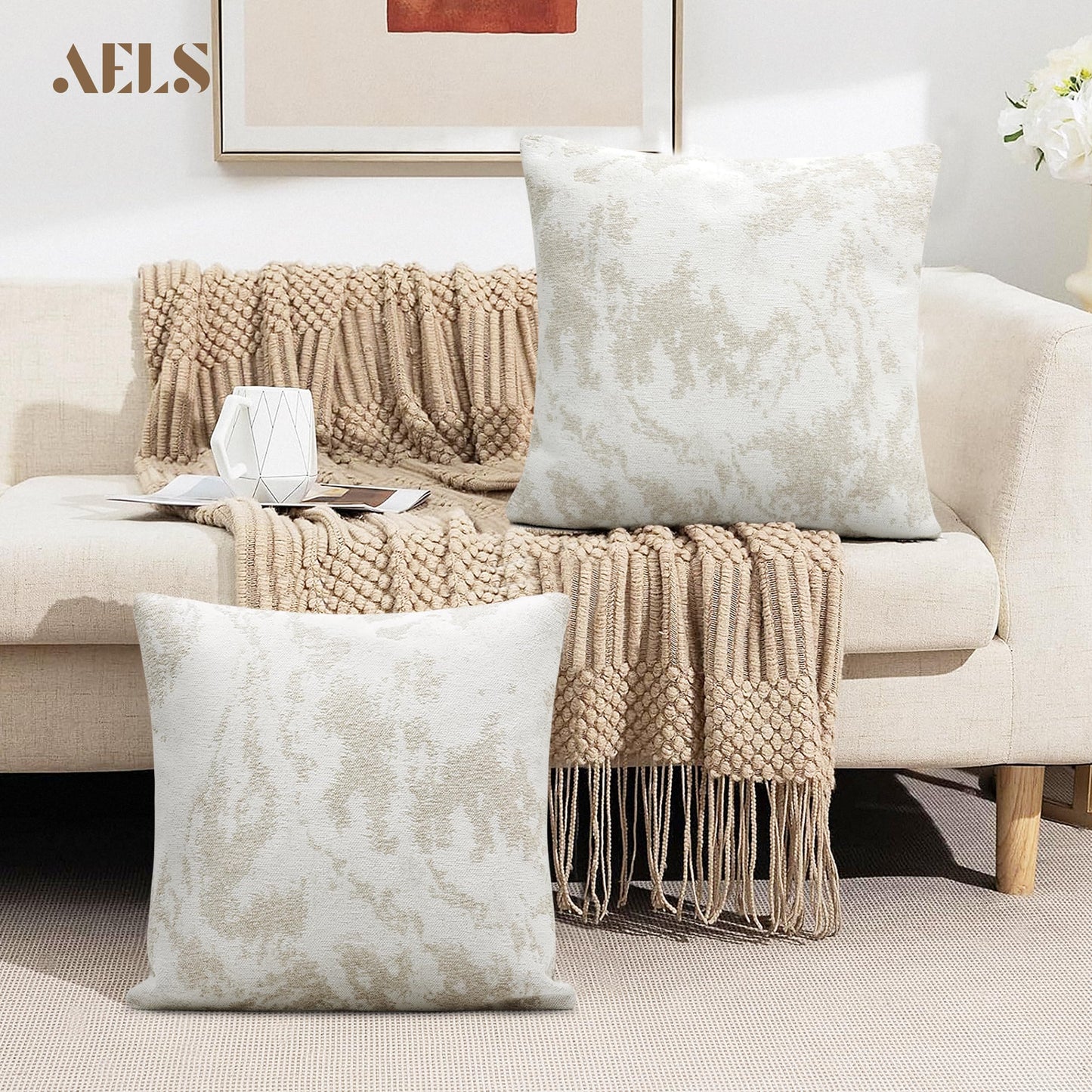 AELS Decorative Throw Pillow Covers 18x18, Set of 2, Abstract Jacquard Textured Pillow Case, Modern Cushion Case for Bed Couch Sofa, Ombre Gray (Covers Only)