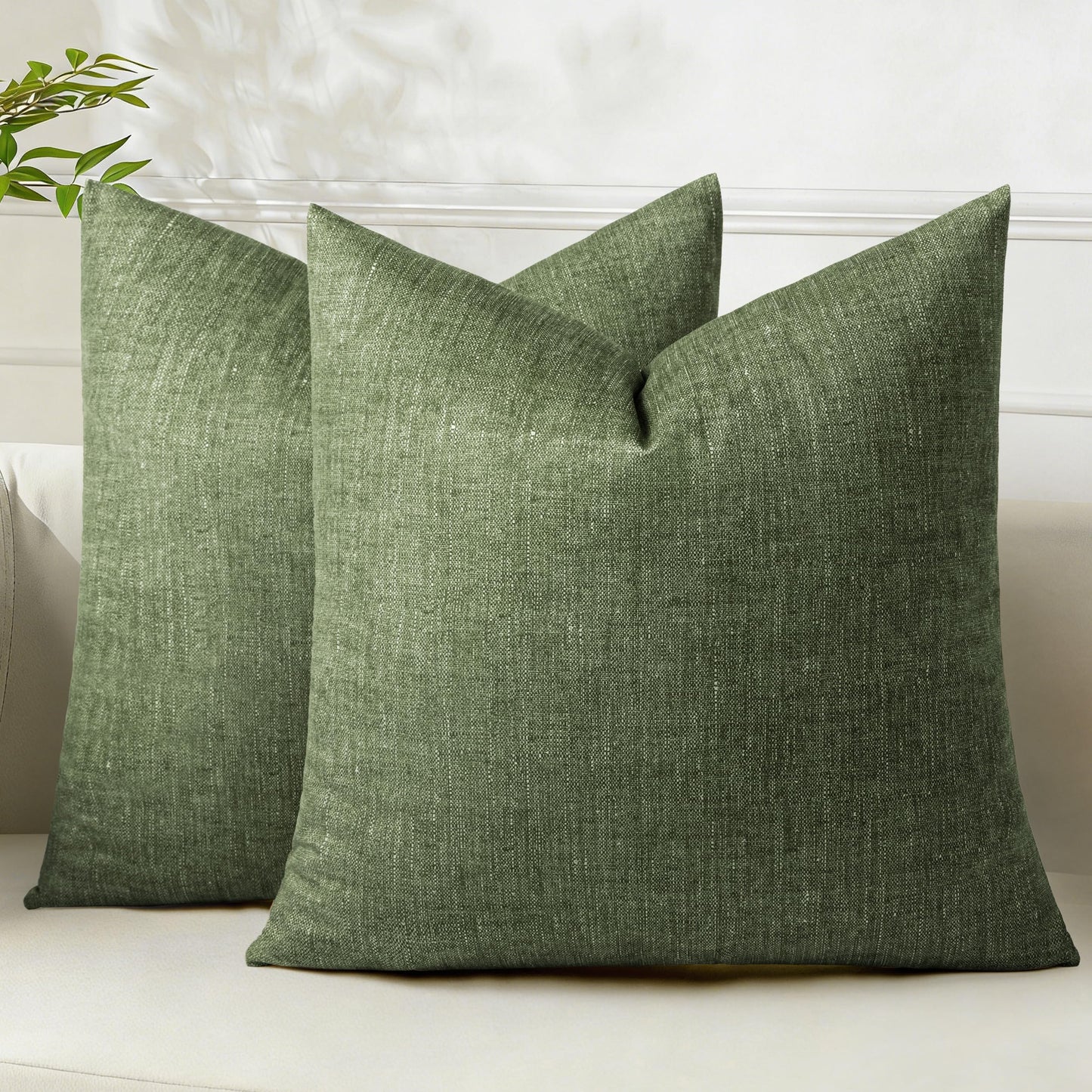 AELS Decorative Throw Pillow Covers 16x16, Set of 2, Soft Textured Look Printed Pillow Case, Modern Farmhouse Cushion Case for Bed Couch Sofa, Light Olive Green (Covers Only)