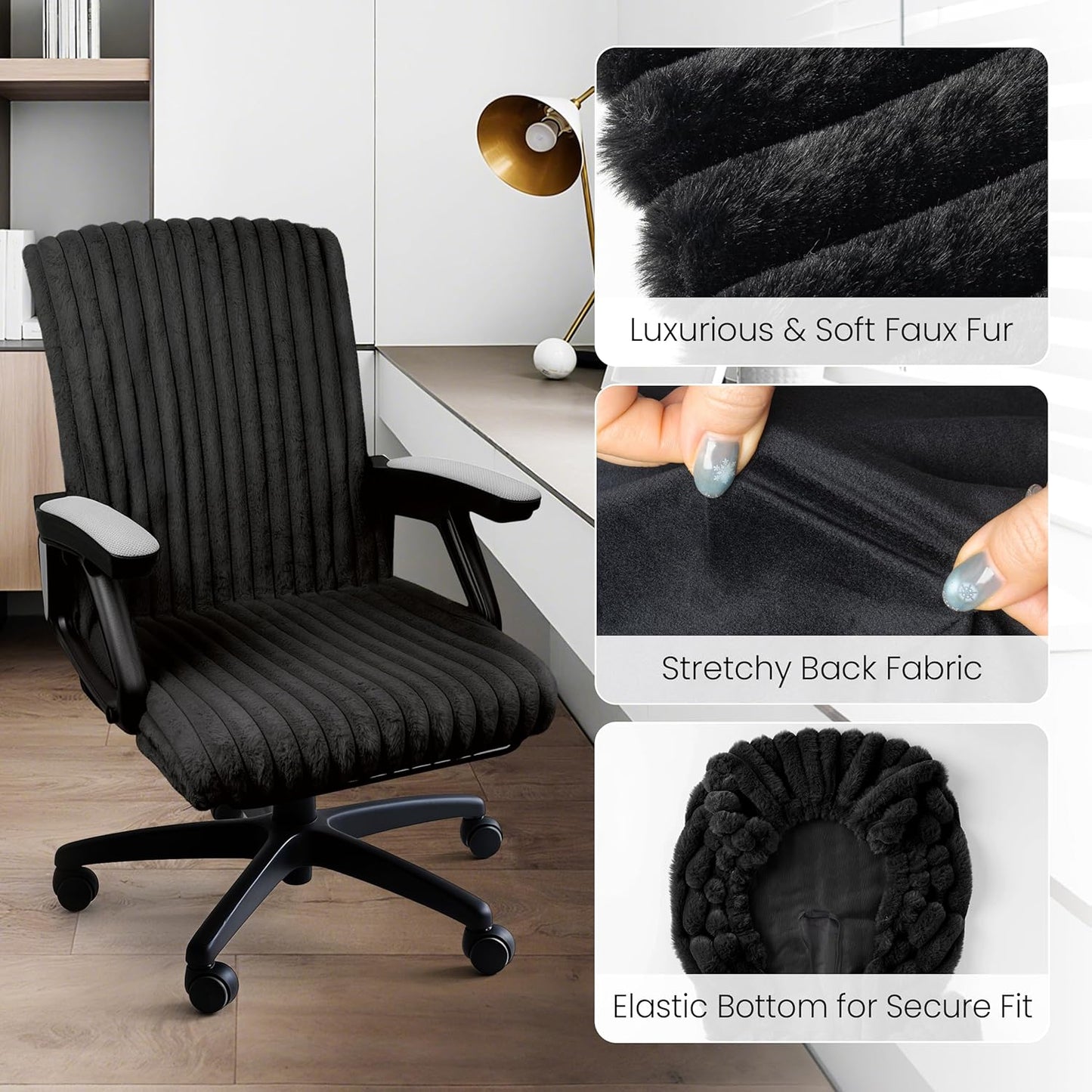 AELS Faux Fur Striped Office Chair Cover, Desk Chair Cover Computer Office Chair Covers - Fits Desk Chair/Armchair, Soft Breathable Fabric - Washable & Removable for Home & Office, Cream White