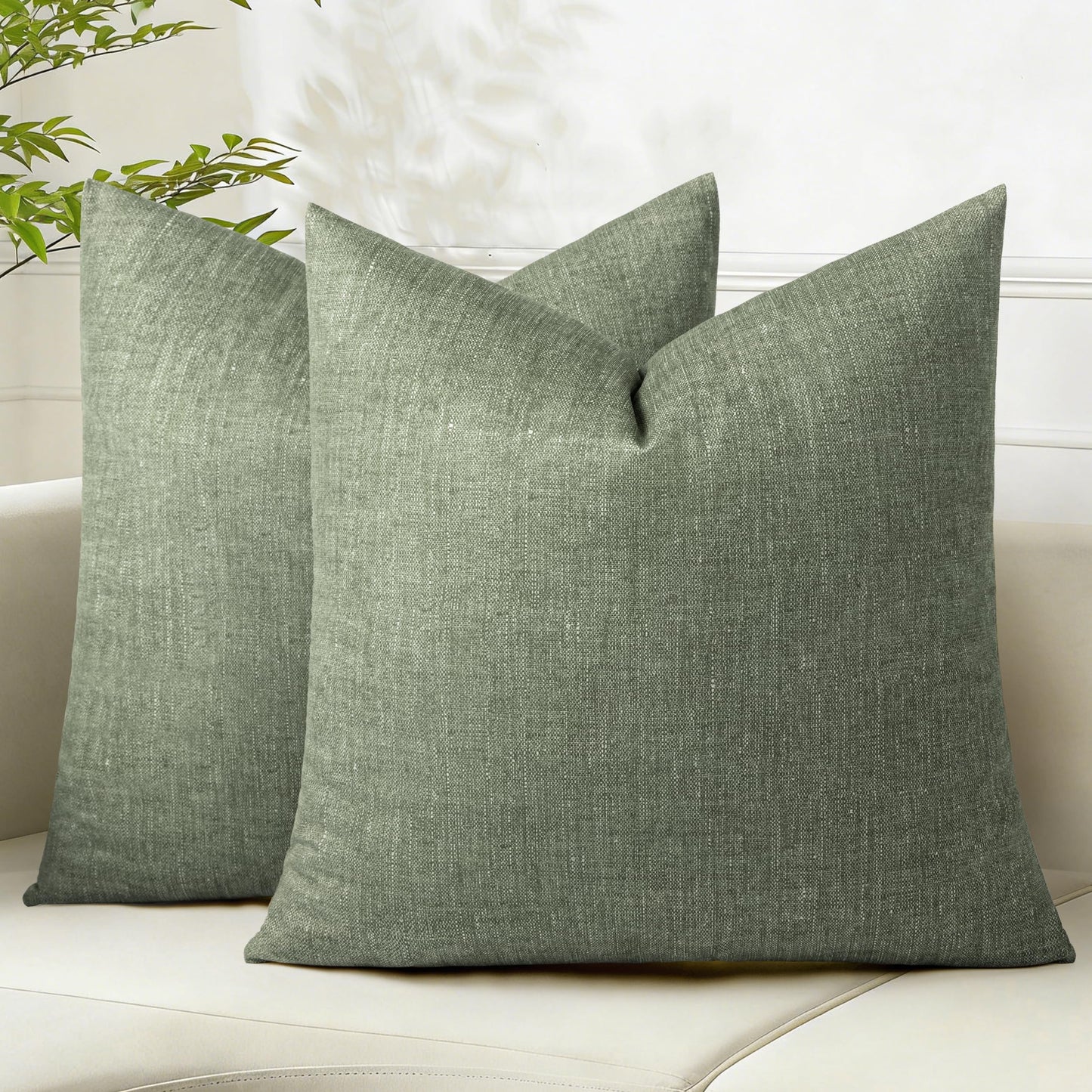 AELS Decorative Throw Pillow Covers 16x16, Set of 2, Soft Textured Look Printed Pillow Case, Modern Farmhouse Cushion Case for Bed Couch Sofa, Light Olive Green (Covers Only)