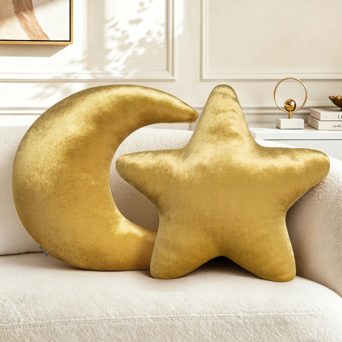AELS Star Pillow - 19.6" Soft Velvet Star Shaped Decorative Throw Pillow for Couch, Bed, Living Room, Nursery, Home Decor Gift for Christmas, Birthday, Baby Shower, Gold