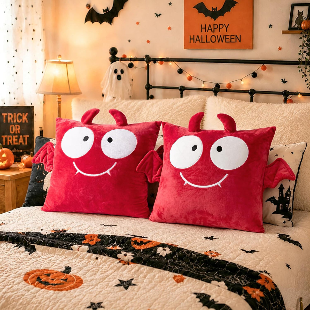 AELS Halloween Monster Pillow Covers 18x18 Inch Set of 2, Red