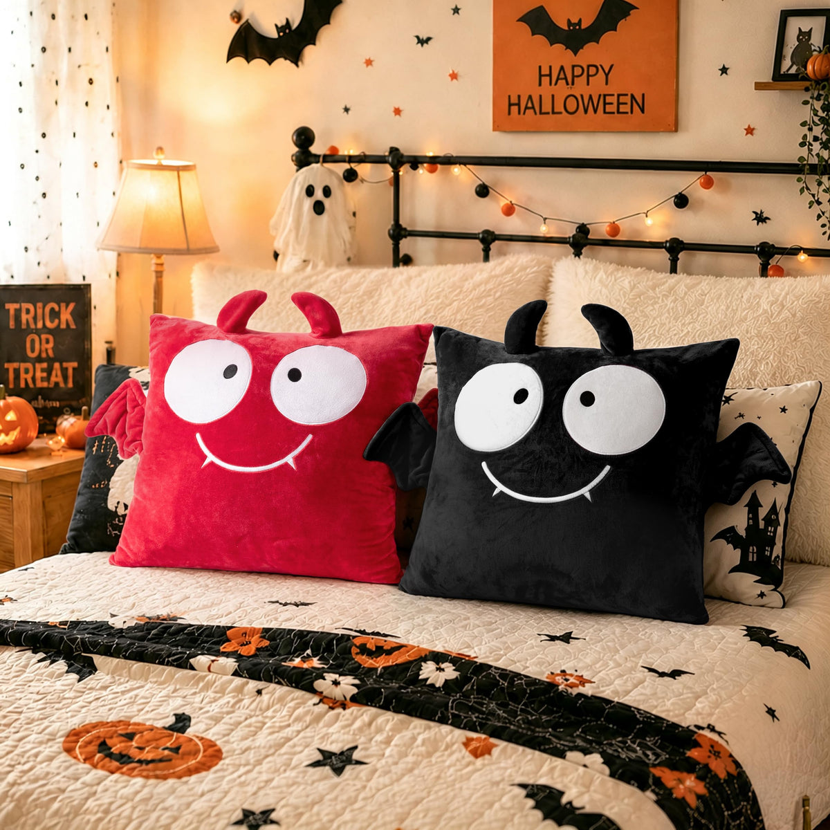 AELS Halloween Monster Pillow Covers 18x18 Inch Set of 2, Red