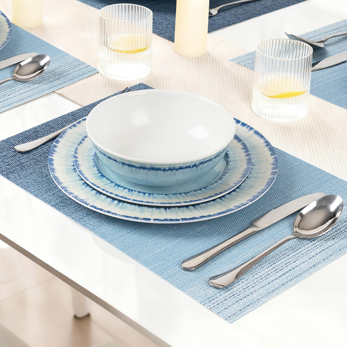 AELS Melamine Dinnerware Set of 18 Pcs Dinner Dishes Set, Lightweight Unbreakable for Indoor and Outdoor Use, BPA Free, Dishwasher Safe, Light Blue