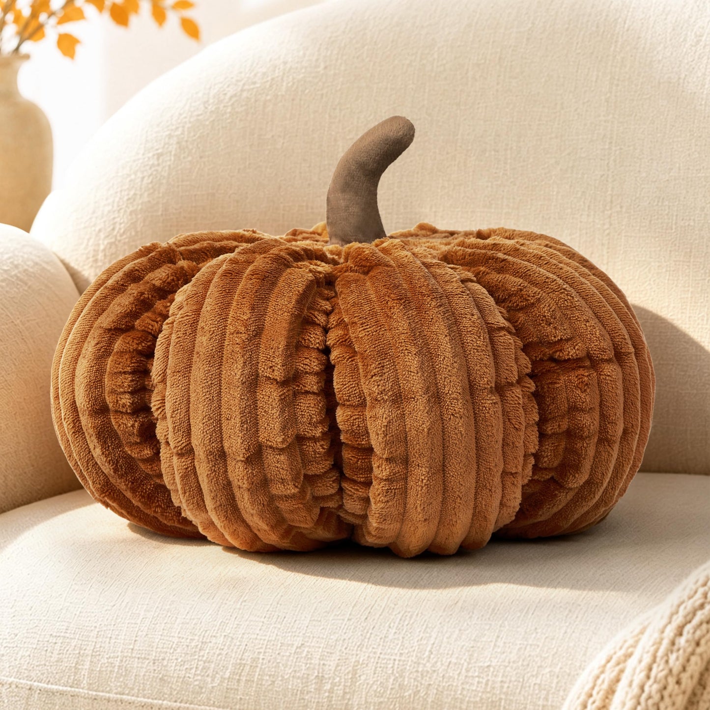 AELS Pumpkin Throw Pillow, 14" Burnt Orange Textured Fall Decorative Pillow | for Couch Sofa Bed Living Room Home Decor, Farmhouse 3D Fall Halloween Thanksgiving Decorative Accent Pillows
