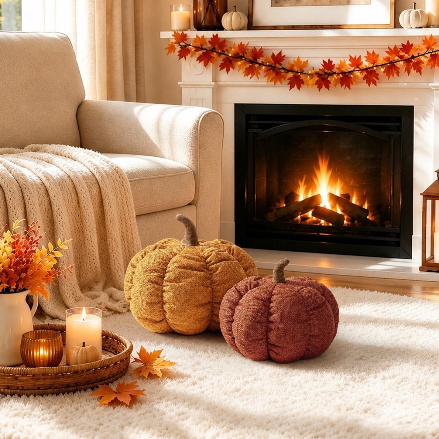 AELS Pumpkin Throw Pillow, 14" Burnt Orange Textured Fall Decorative Pillow | for Couch Sofa Bed Living Room Home Decor, Farmhouse 3D Fall Halloween Thanksgiving Decorative Accent Pillows