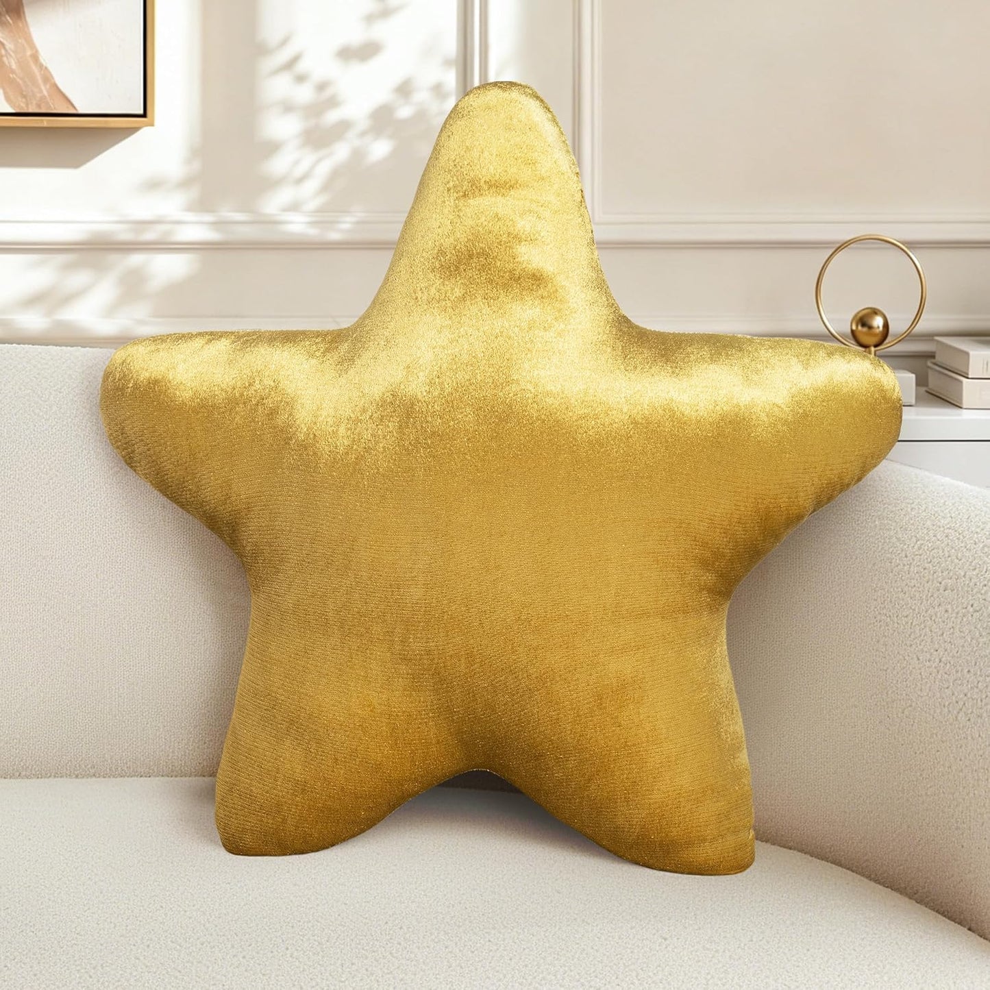AELS Star Pillow - 19.6" Soft Velvet Star Shaped Decorative Throw Pillow for Couch, Bed, Living Room, Nursery, Home Decor Gift for Christmas, Birthday, Baby Shower, Gold