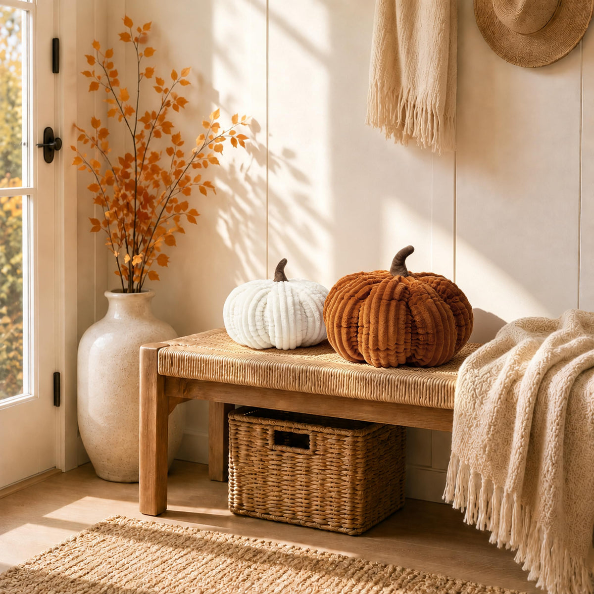 AELS Pumpkin Throw Pillow, 14" Burnt Orange Textured Fall Decorative Pillow