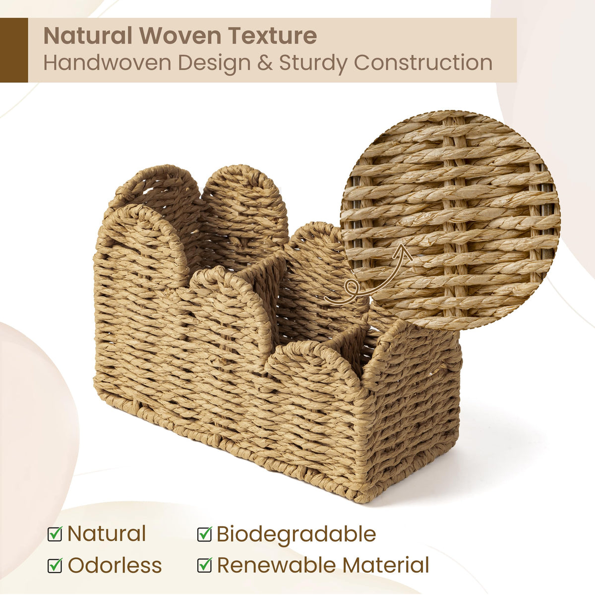 AELS Woven Natural Fibre Magazine Holder, Scalloped Edge Floor Magazine Rack, Hand-woven Organizer, Boho Modern Farmhouse Book Basket, File Newspaper Mail Holder for Office