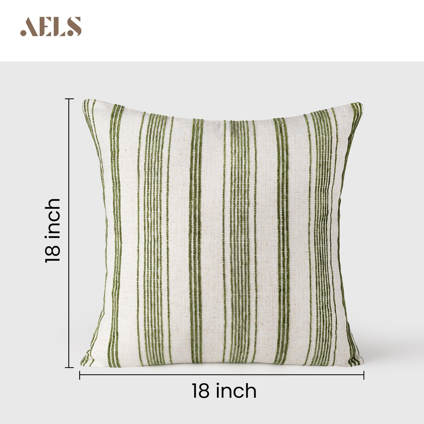 AELS 12x20 Decorative Farmhouse Linen Lumbar Pillow Covers, Beige with Olive Green Chenille Striped Pillow Case, Set of 2, Boho Textured Cushion Cover for Sofa Couch Living Room (Cover ONLY)