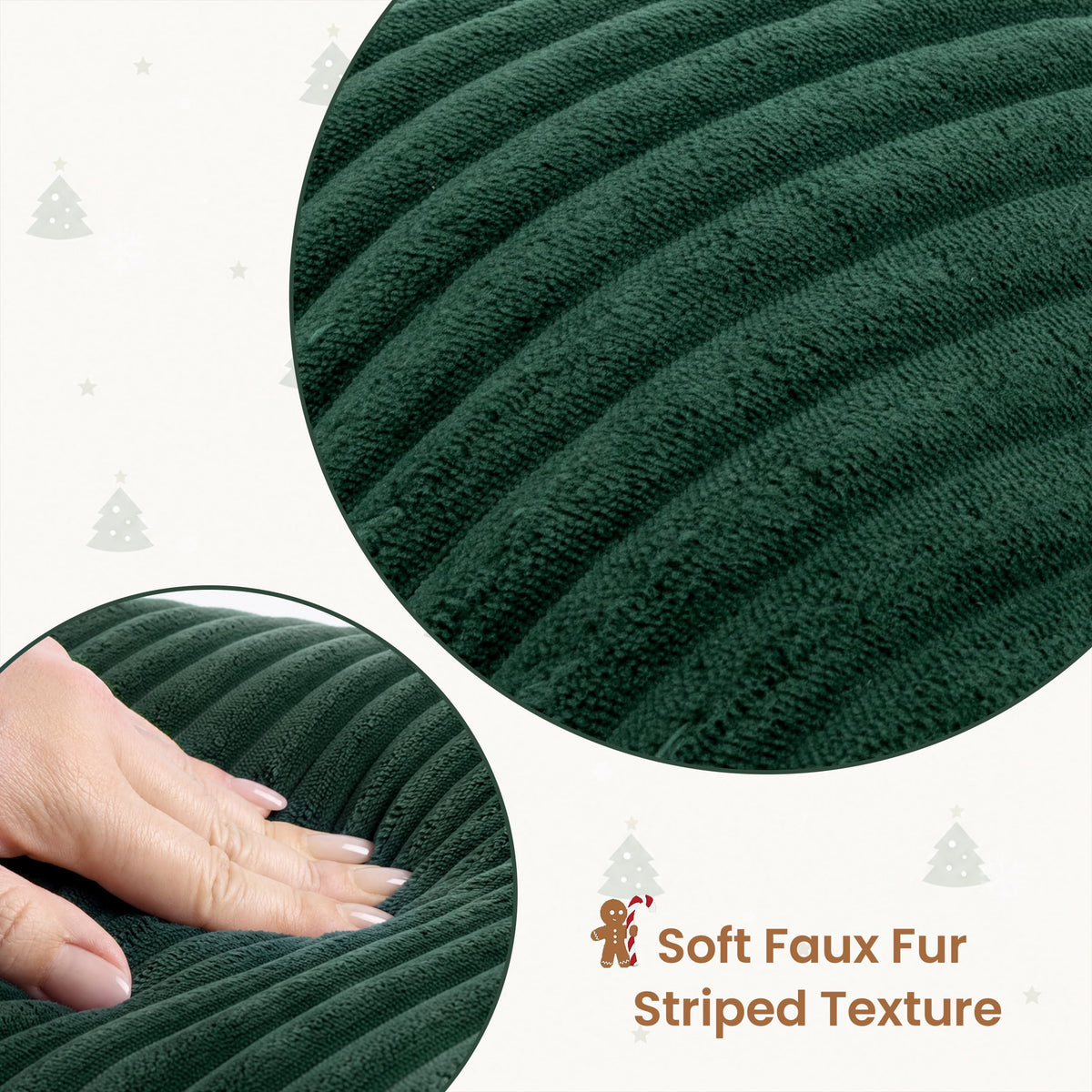 AELS Faux Fur Christmas Tree Decorative Pillow Set of 3, Forest Green Series