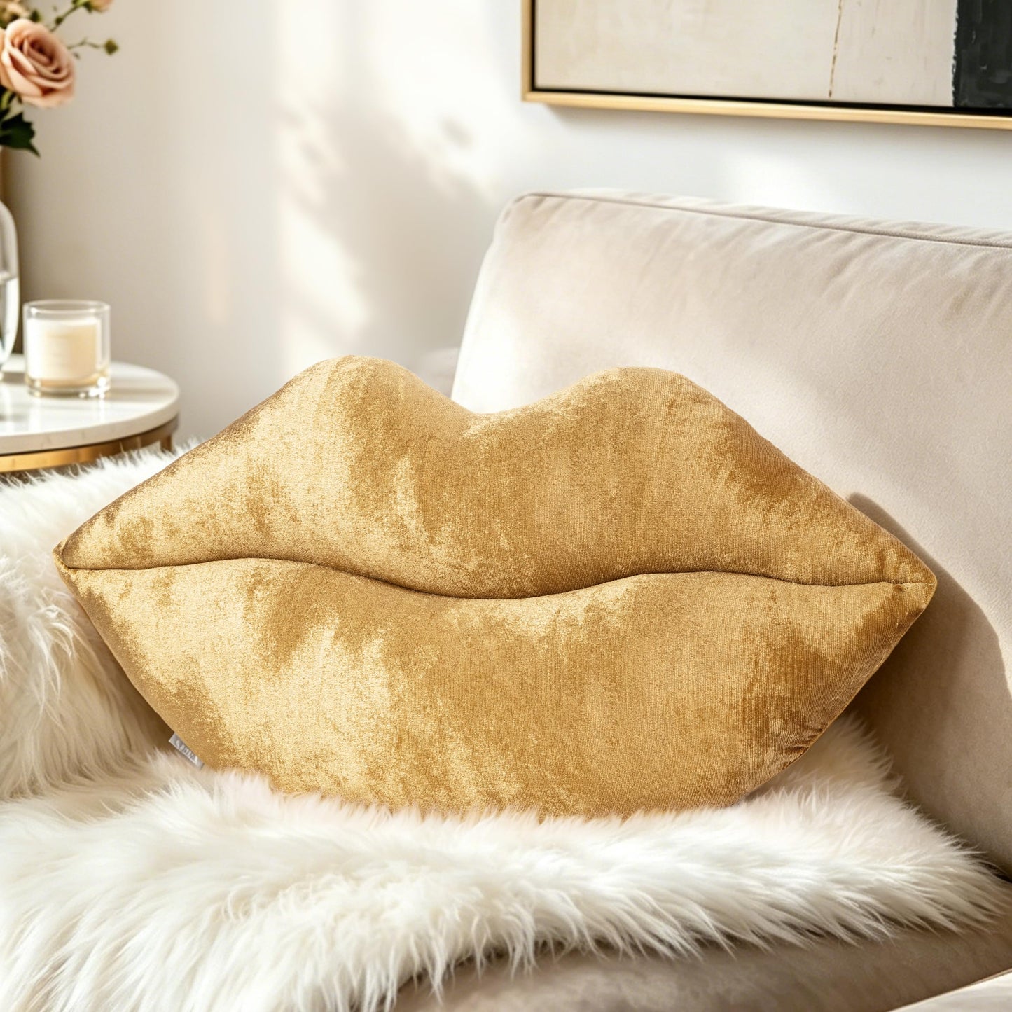 AELS 3D Large Lips Throw Pillows, Soft Decorative Love Pillows, Velvet Cute Pillow, 24 x 12 inches for Couch, Sofa, Bed, Living Room, Bedroom, Red