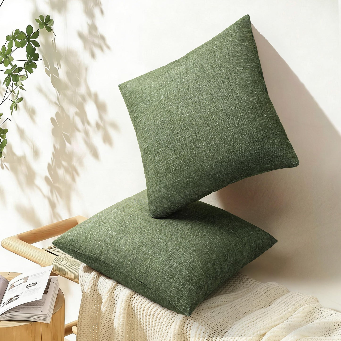 AELS Decorative Throw Pillow Covers 16x16, Set of 2, Soft Textured Look Printed Pillow Case, Modern Farmhouse Cushion Case for Bed Couch Sofa, Light Olive Green (Covers Only)