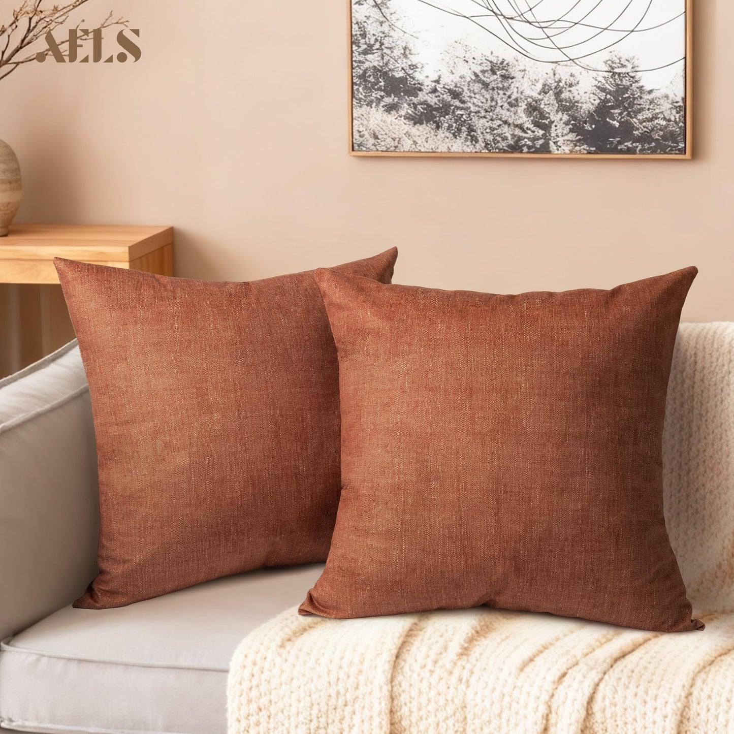 AELS Decorative Throw Pillow Covers 16x16, Set of 2, Soft Textured Look Printed Pillow Case, Modern Farmhouse Cushion Case for Bed Couch Sofa, Mustard Yellow (Covers Only)