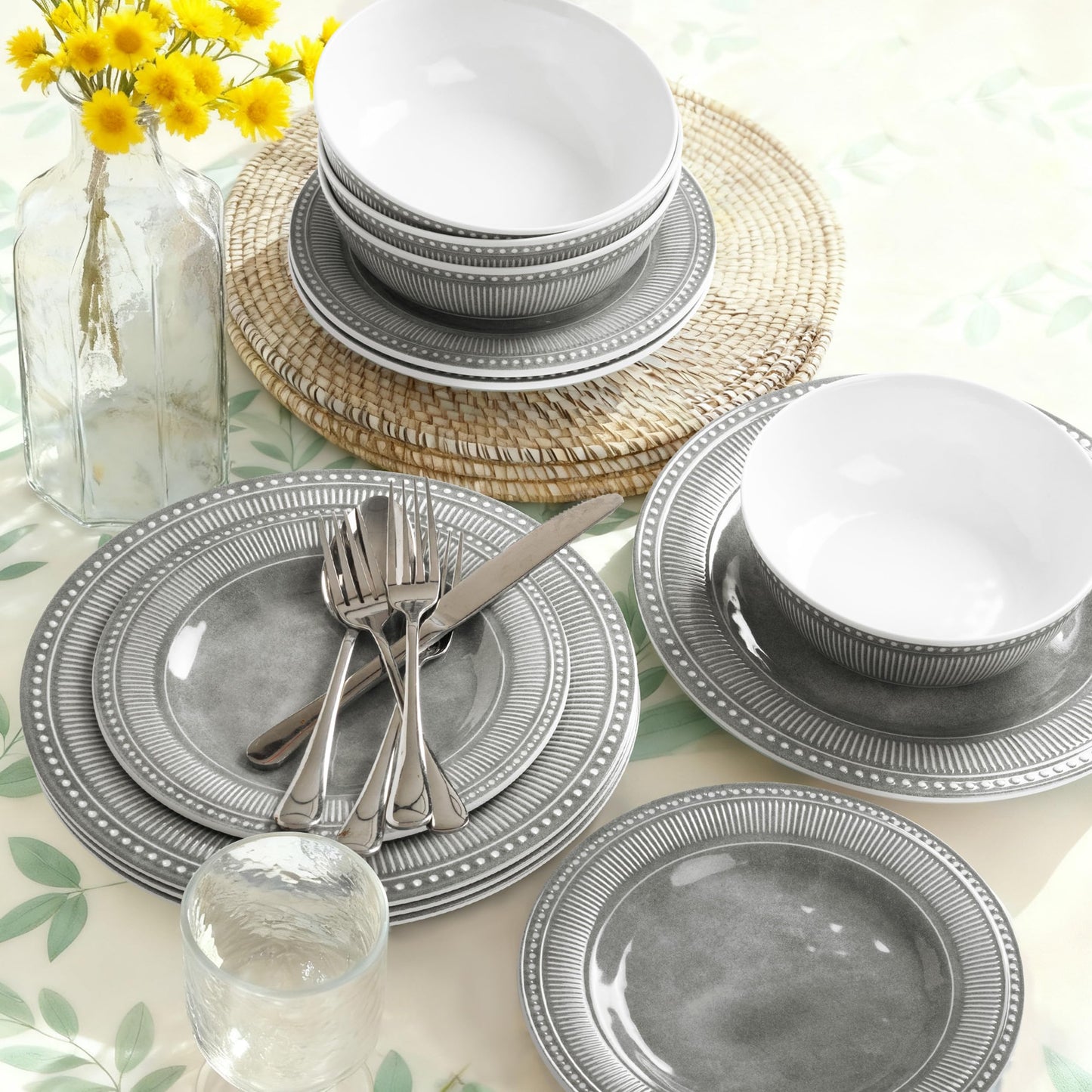 Melamine Dinnerware Set of 12 Pcs, Dinner Dishes Set for Indoor and Outdoor Use, Melamine Plates and Bowls Set for 4, Dishwasher Safe, Lightweight Unbreakable, BPA Free, Blue
