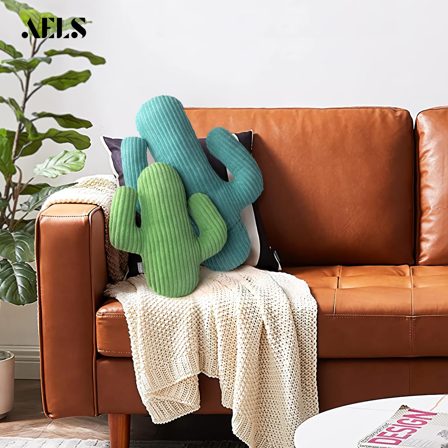 AELS Set of 2 Cactus Decorative Throw Pillows, 22"& 14" Cactus Plush Pillow Set, 3D Office Nap Pillow, Cute Succulent Throw Pillow for Nursery Bedroom Room Decor, Blue Green & Sage Green