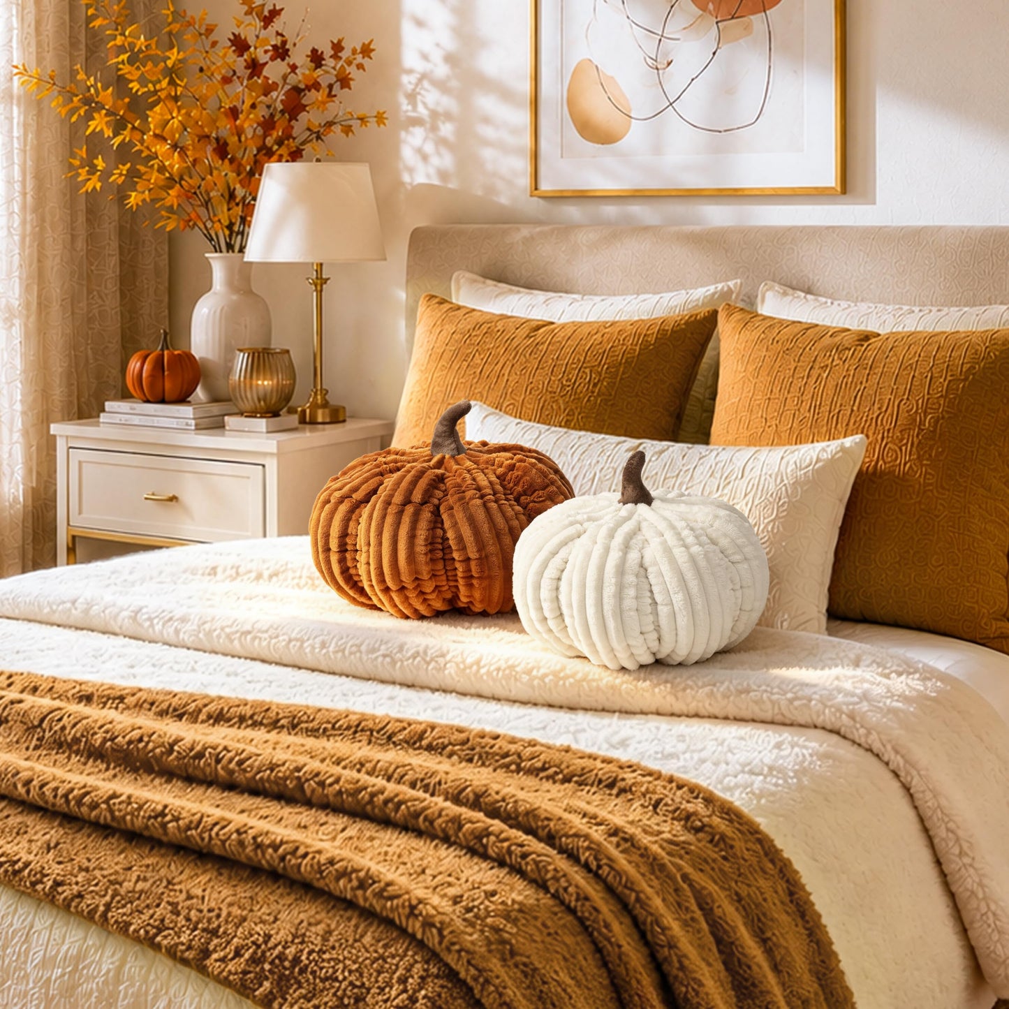 AELS Pumpkin Throw Pillow, 14" Burnt Orange Textured Fall Decorative Pillow | for Couch Sofa Bed Living Room Home Decor, Farmhouse 3D Fall Halloween Thanksgiving Decorative Accent Pillows