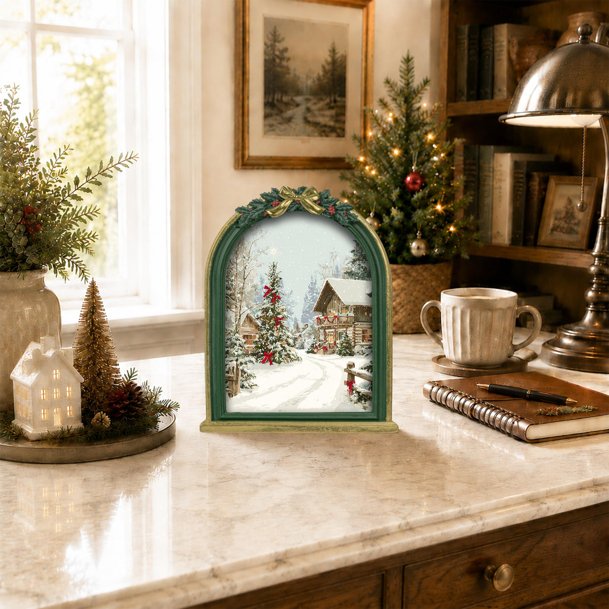 AELS 4x6 Inch Vintage Christmas Tree Picture Frames White Gold Bow